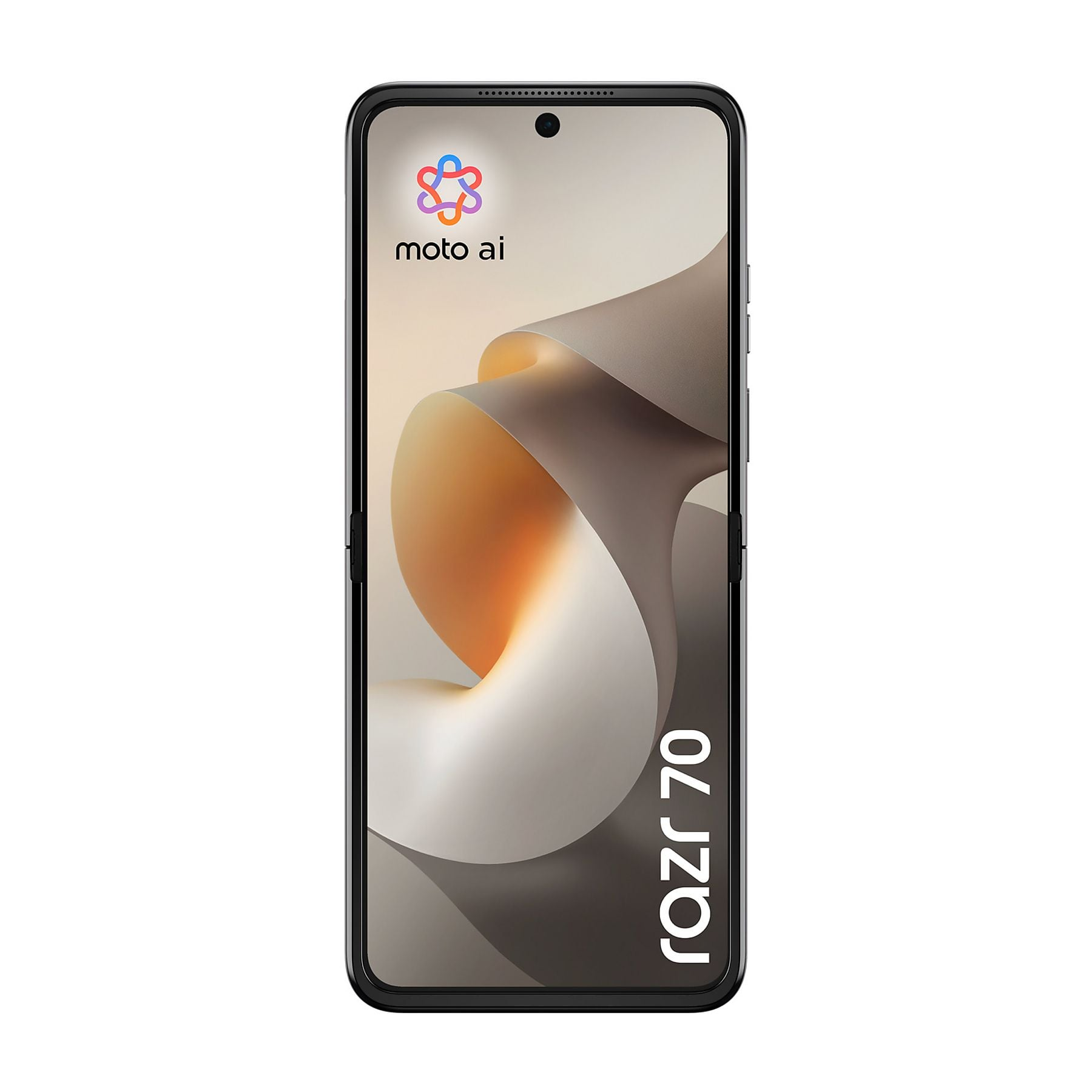 Ein Motorala Razr 70 Smartphone mit einem abstrakten Hintergrund auf dem Bildschirm.