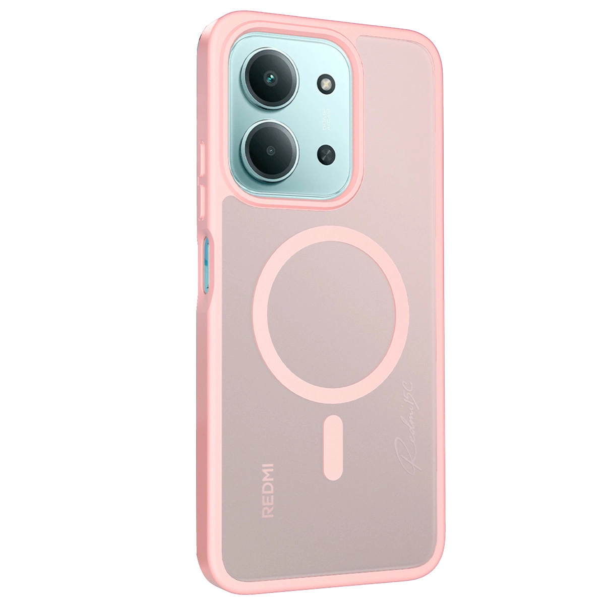 Üç kameralı ve manyetik halkalı pembe telefon kılıfı.