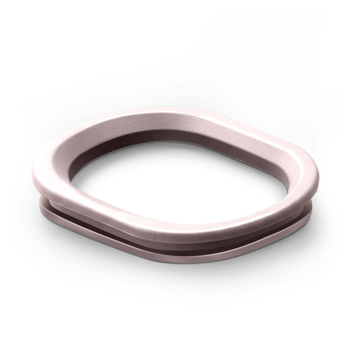 Un anneau ovale rose à deux niveaux sur fond blanc.