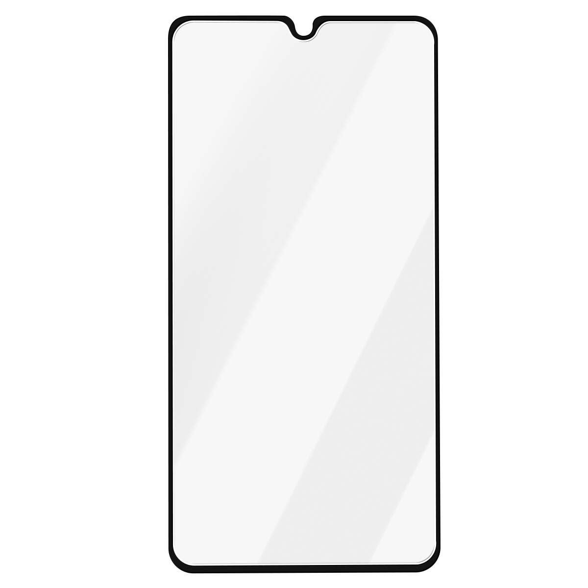 Transparante screenprotector met zwarte rand voor smartphone.