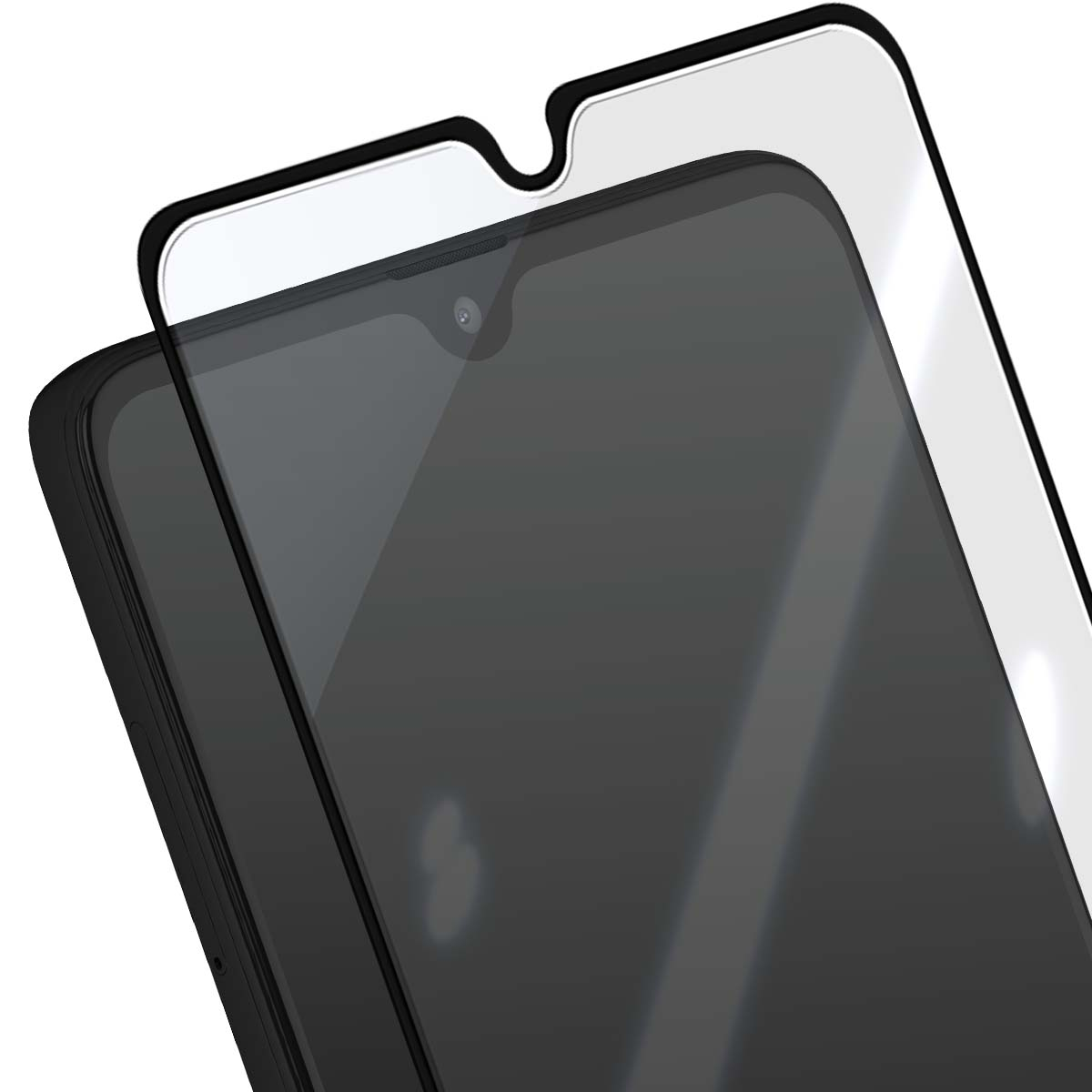 Een schermprotector wordt bovenop een smartphone geplaatst.