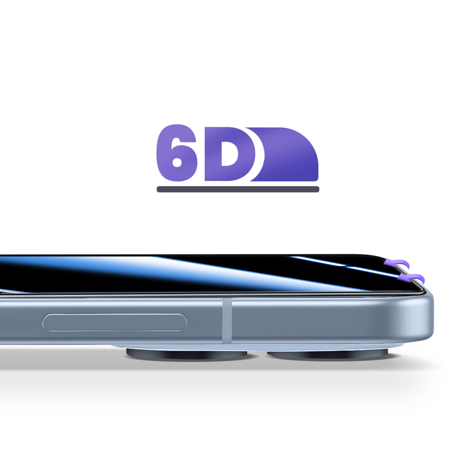 Gros plan d'un bord de smartphone avec logo 6D.