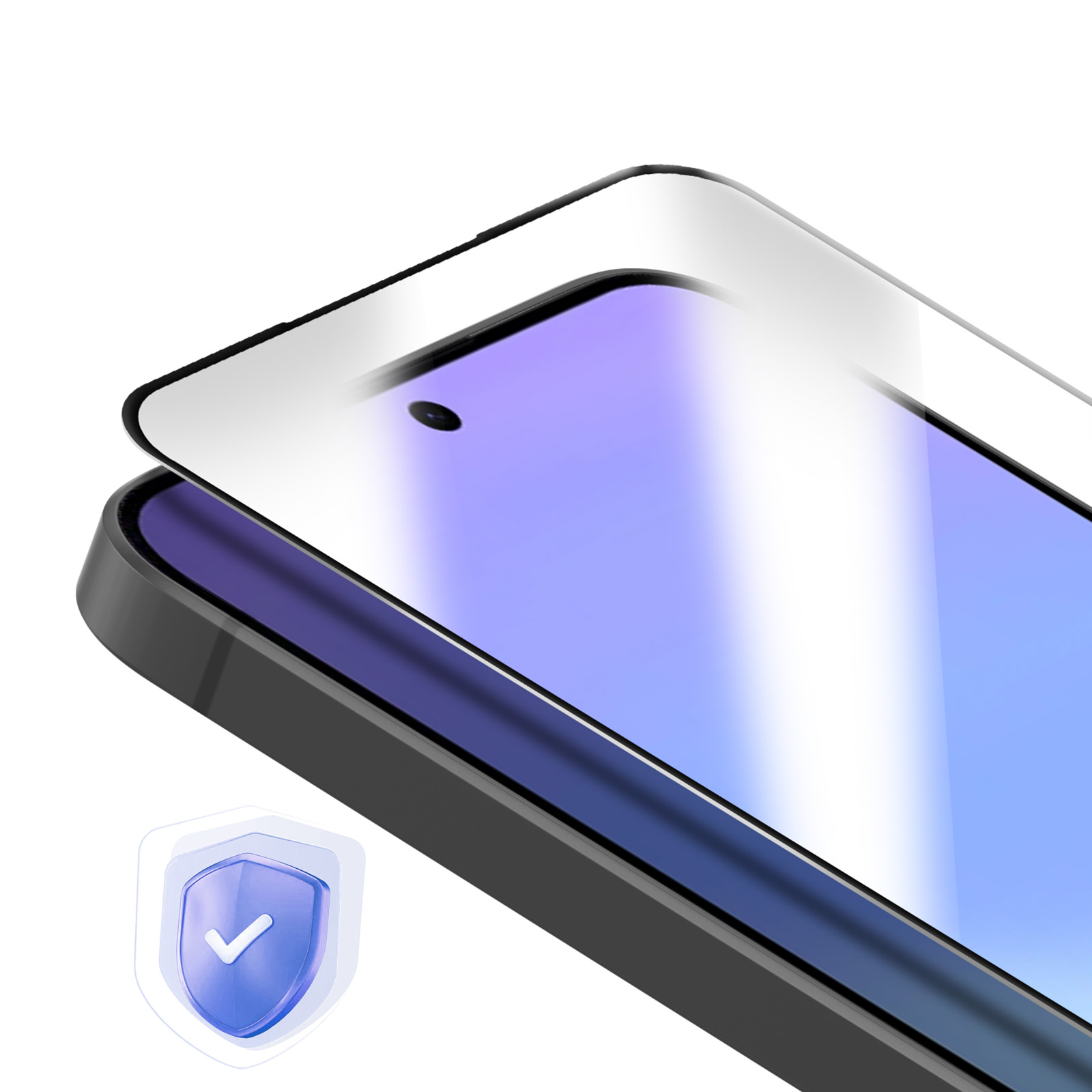 Protection d'écran sur un smartphone avec fond de ciel bleu et icône de bouclier.