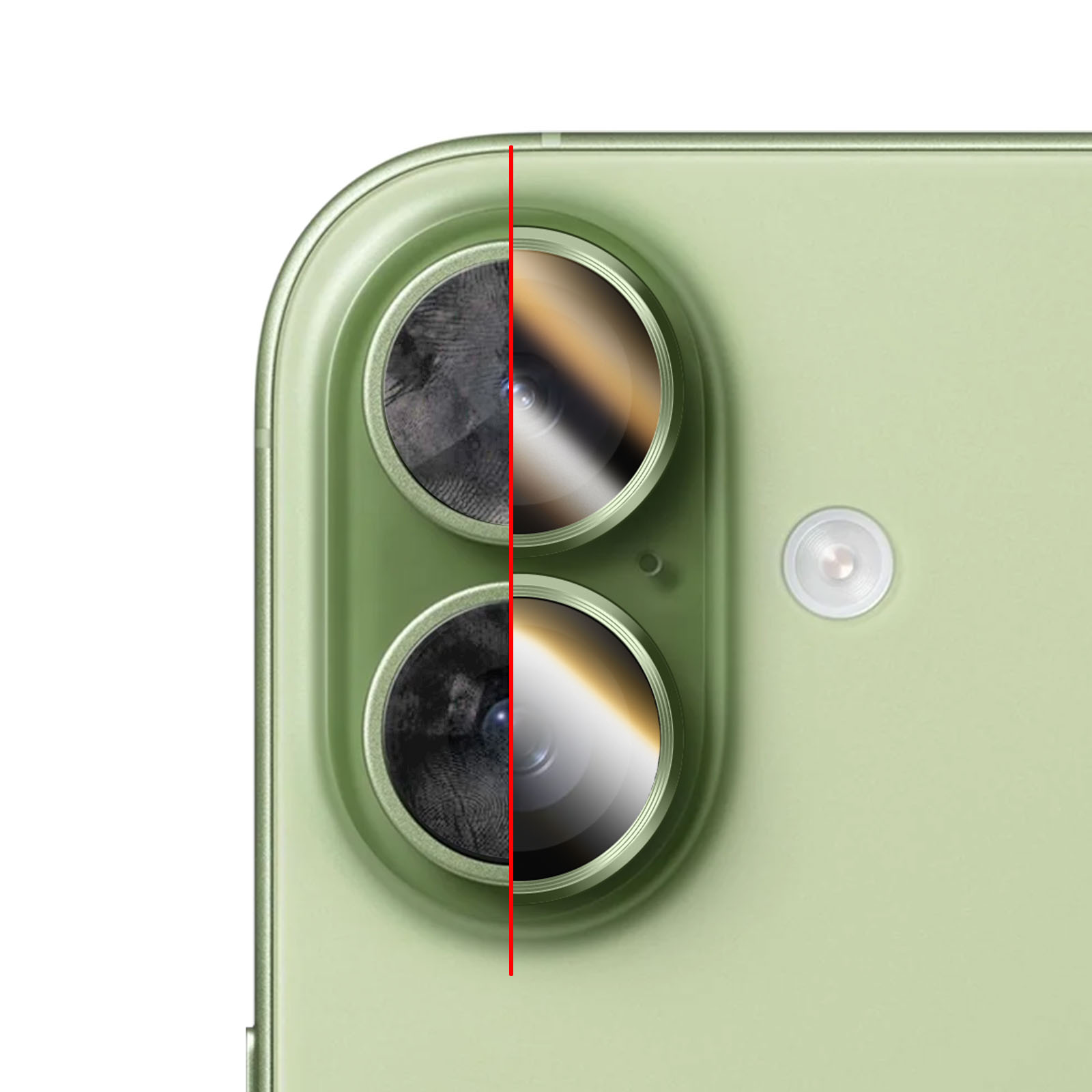 Gros plan de l'arrière d'un smartphone vert clair avec deux objectifs et un flash.