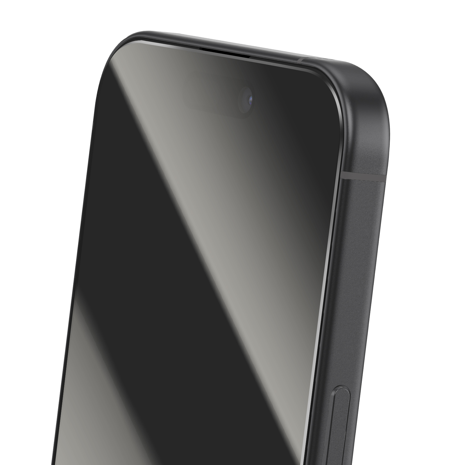 Close-up van een donkere smartphone met matte afwerking en een camera.