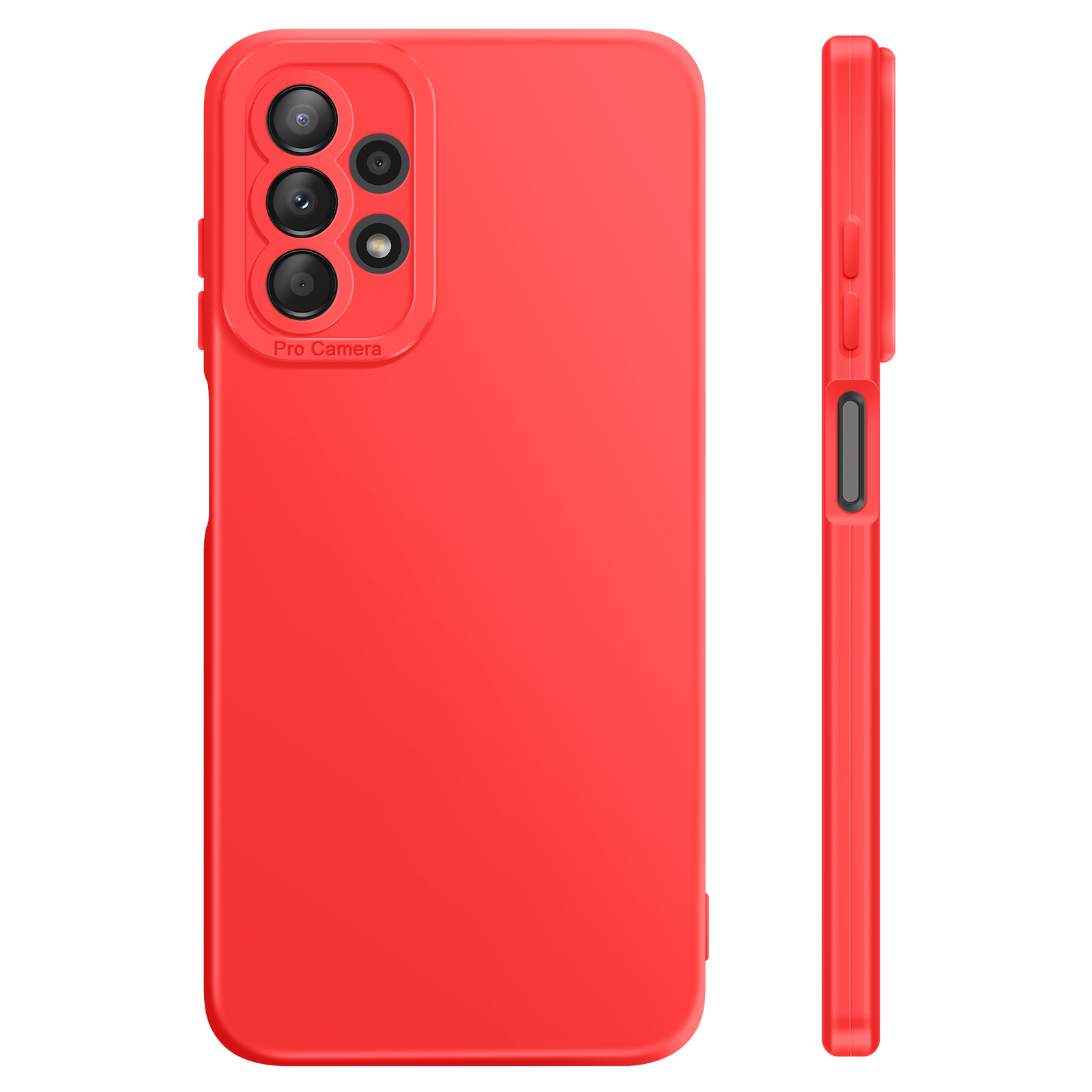 Coque de téléphone rouge avec texte Pro Camera et quatre objectifs.