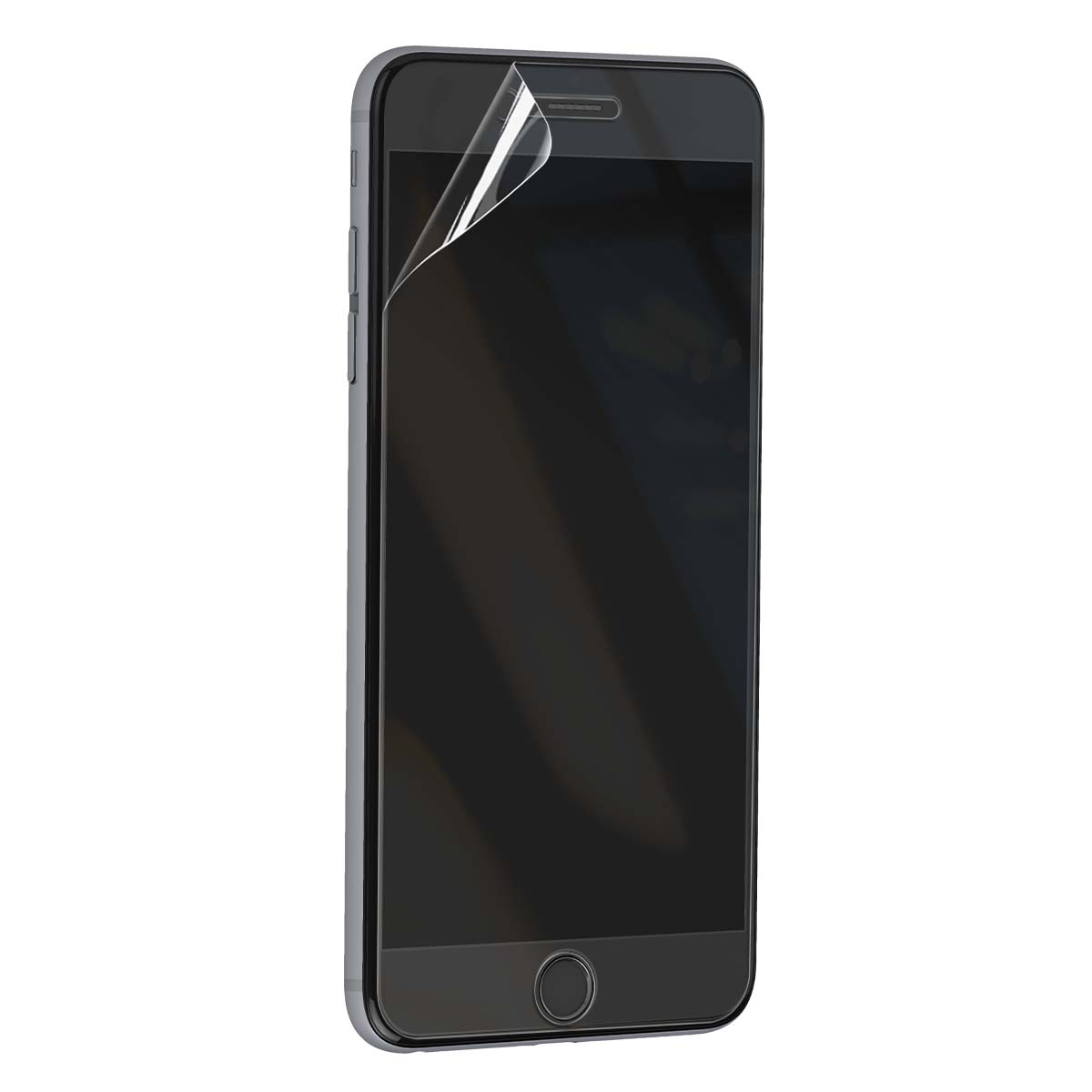 Uno smartphone nero con una protezione schermo trasparente in applicazione.