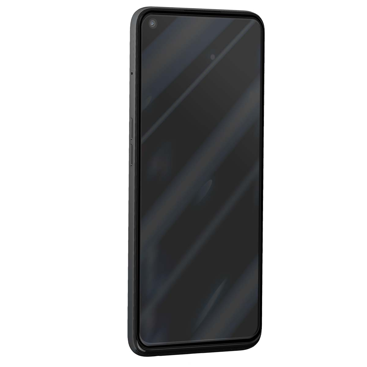Een zwarte smartphone met een gat voor de frontcamera.