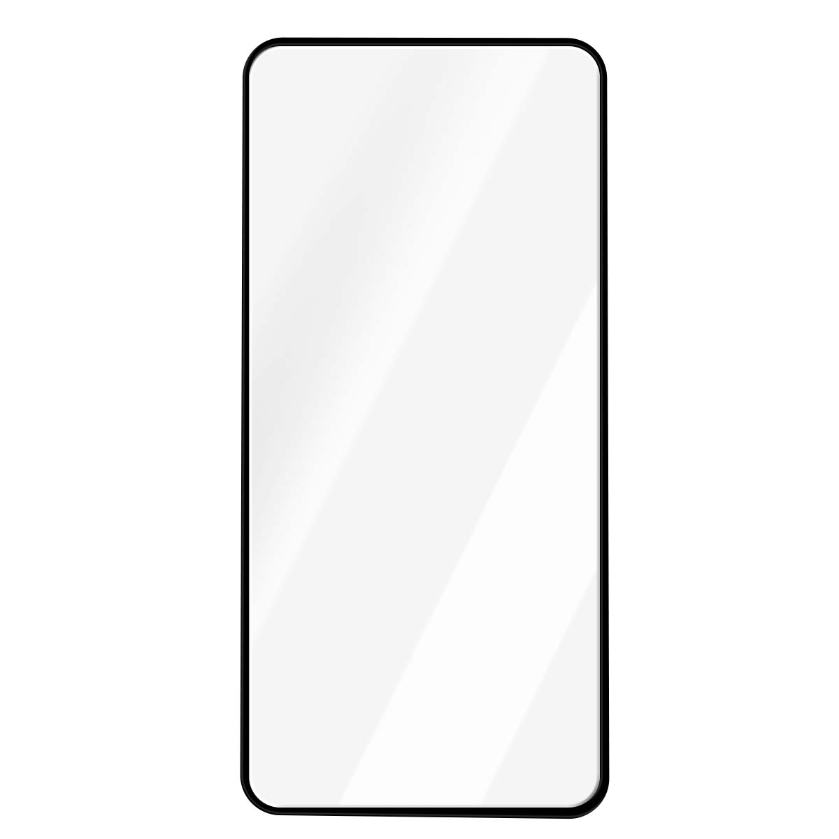 Een rechthoekige screenprotector met afgeronde hoeken op een witte achtergrond.