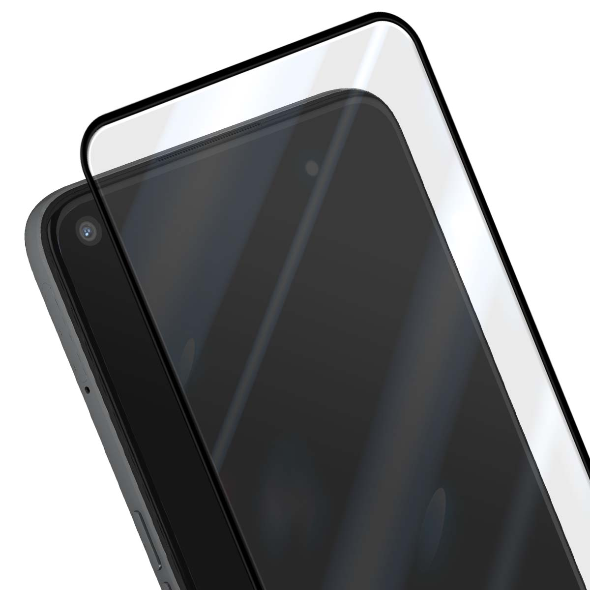 Close-up van een smartphone-scherm met een glazen screenprotector.