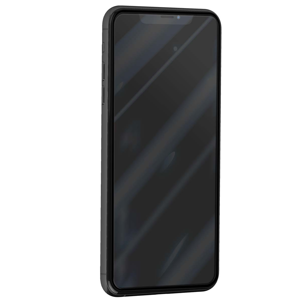 Een zwarte smartphone met afgeronde hoeken en een inkeping bovenaan.