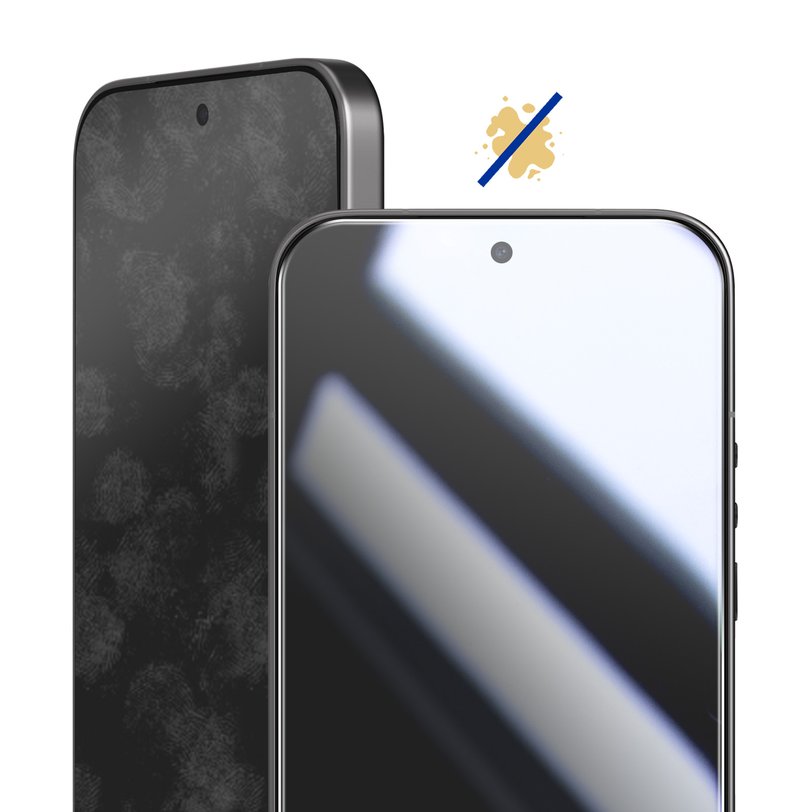 Twee smartphones, één met vingerafdrukken, de ander vlekkeloos.