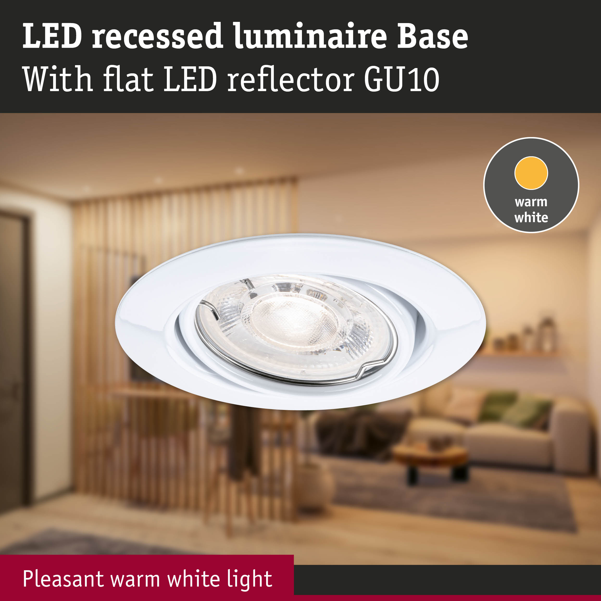 Biała lampa sufitowa LED z płaskim odbłyśnikiem w salonie.