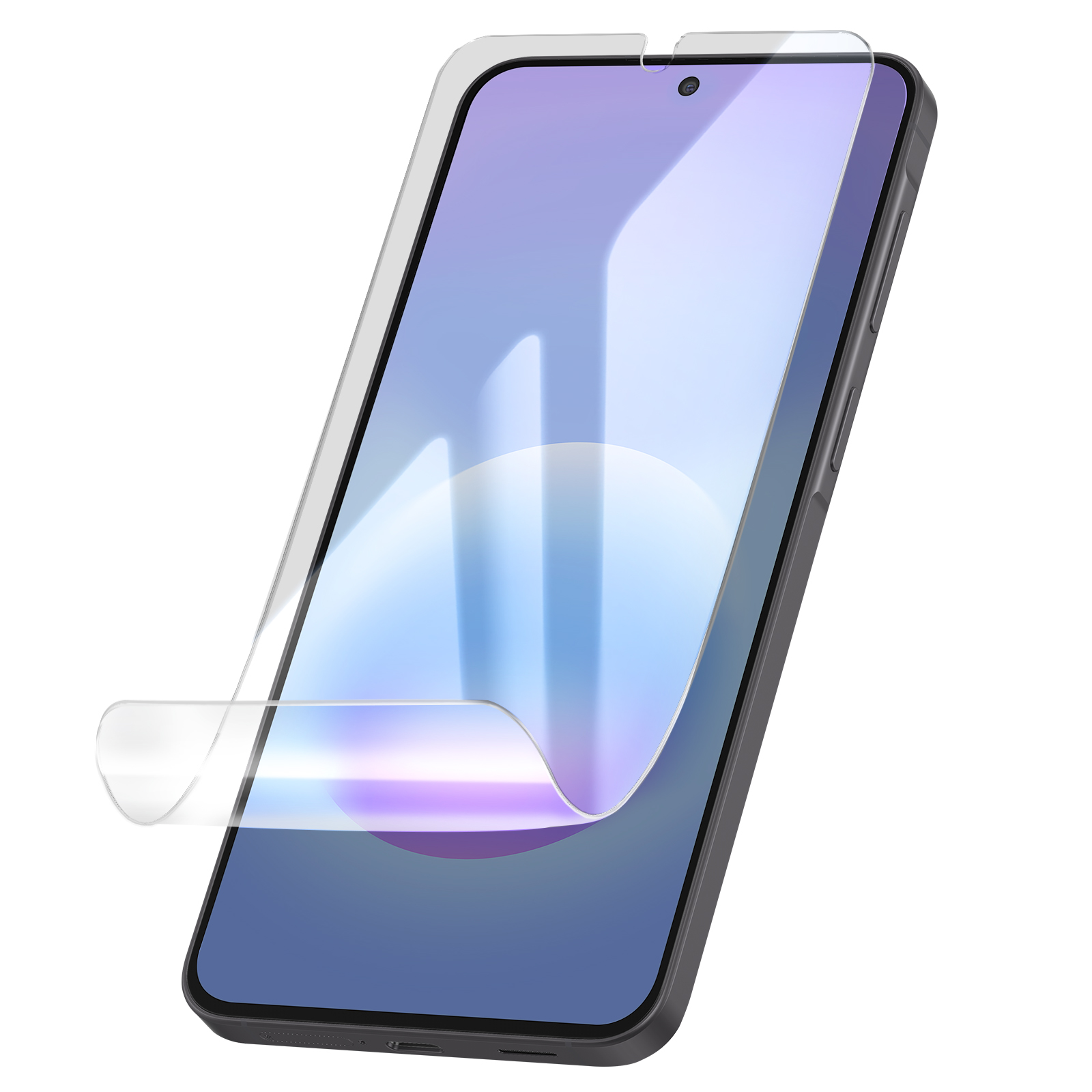 Un smartphone avec un protecteur d'écran qui se décolle partiellement.