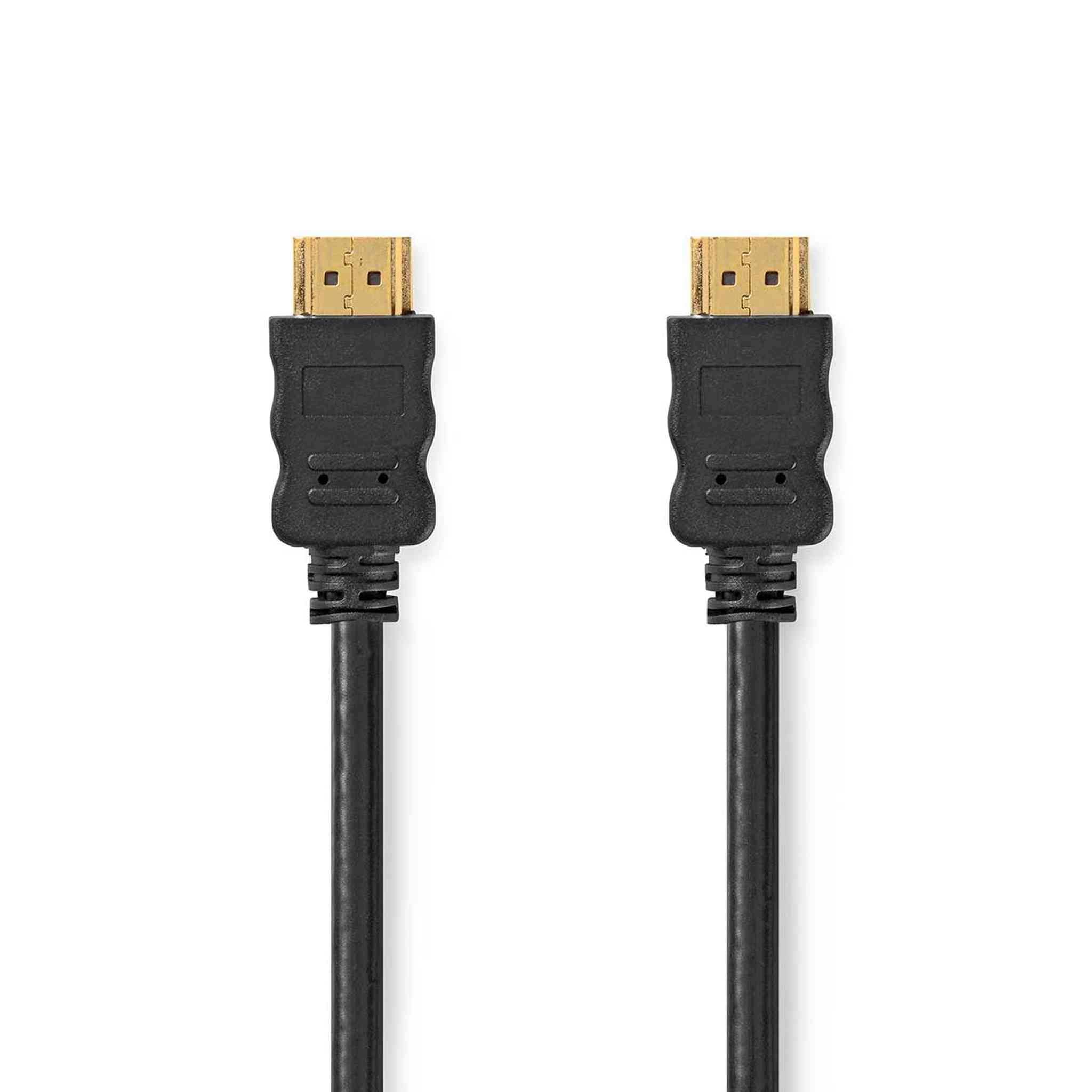 Two black HDMI cables with gold connectors on a white background.