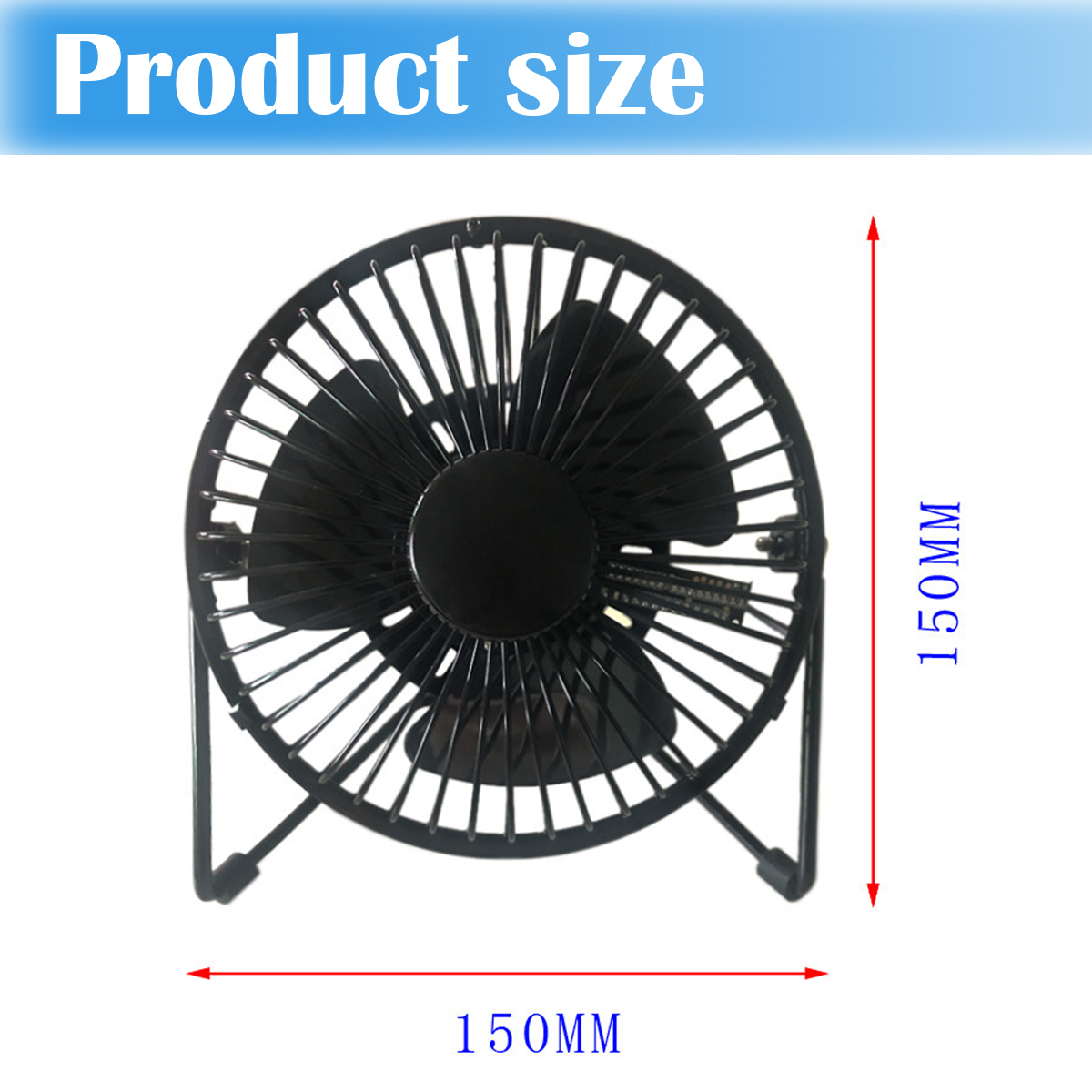 Ein schwarzer Tischventilator mit einem Durchmesser von 150 mm.