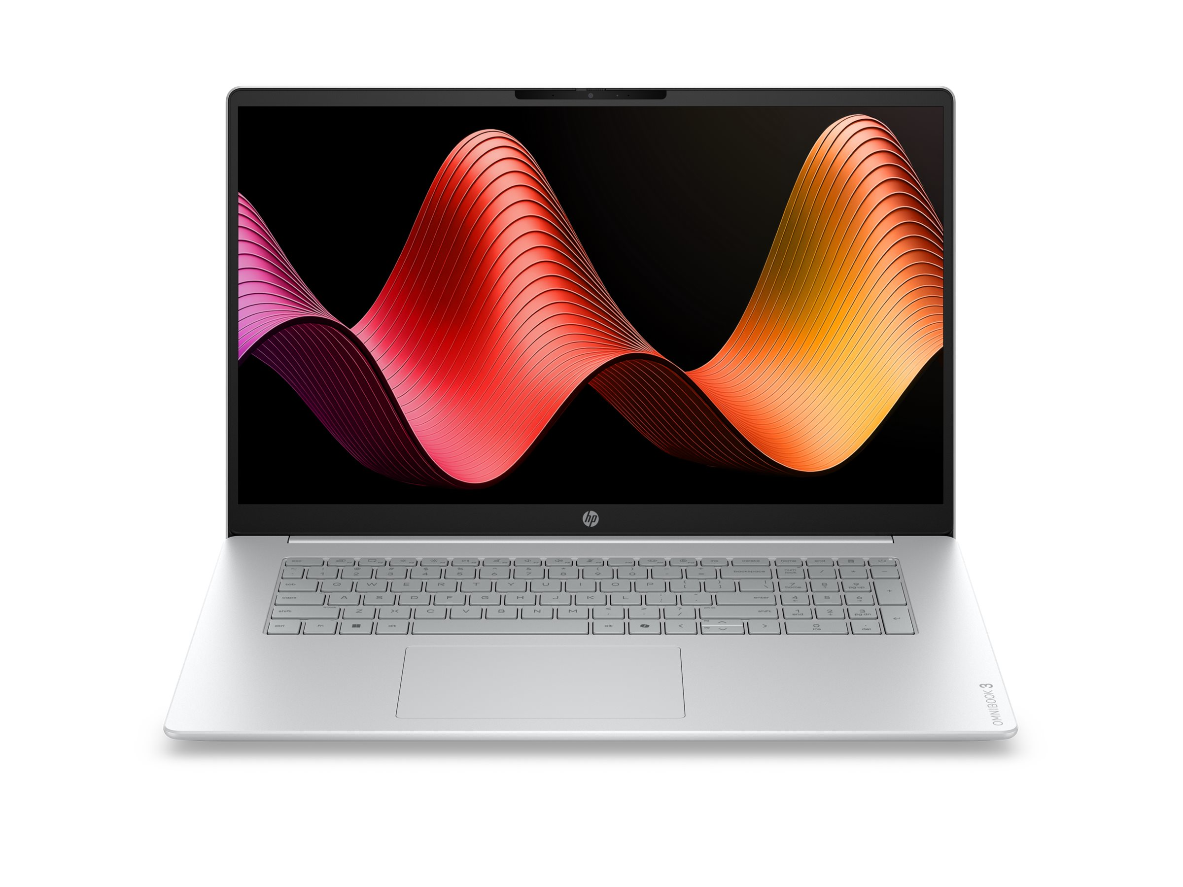 Ein silberner Laptop mit einem bunten Muster auf dem Bildschirm.