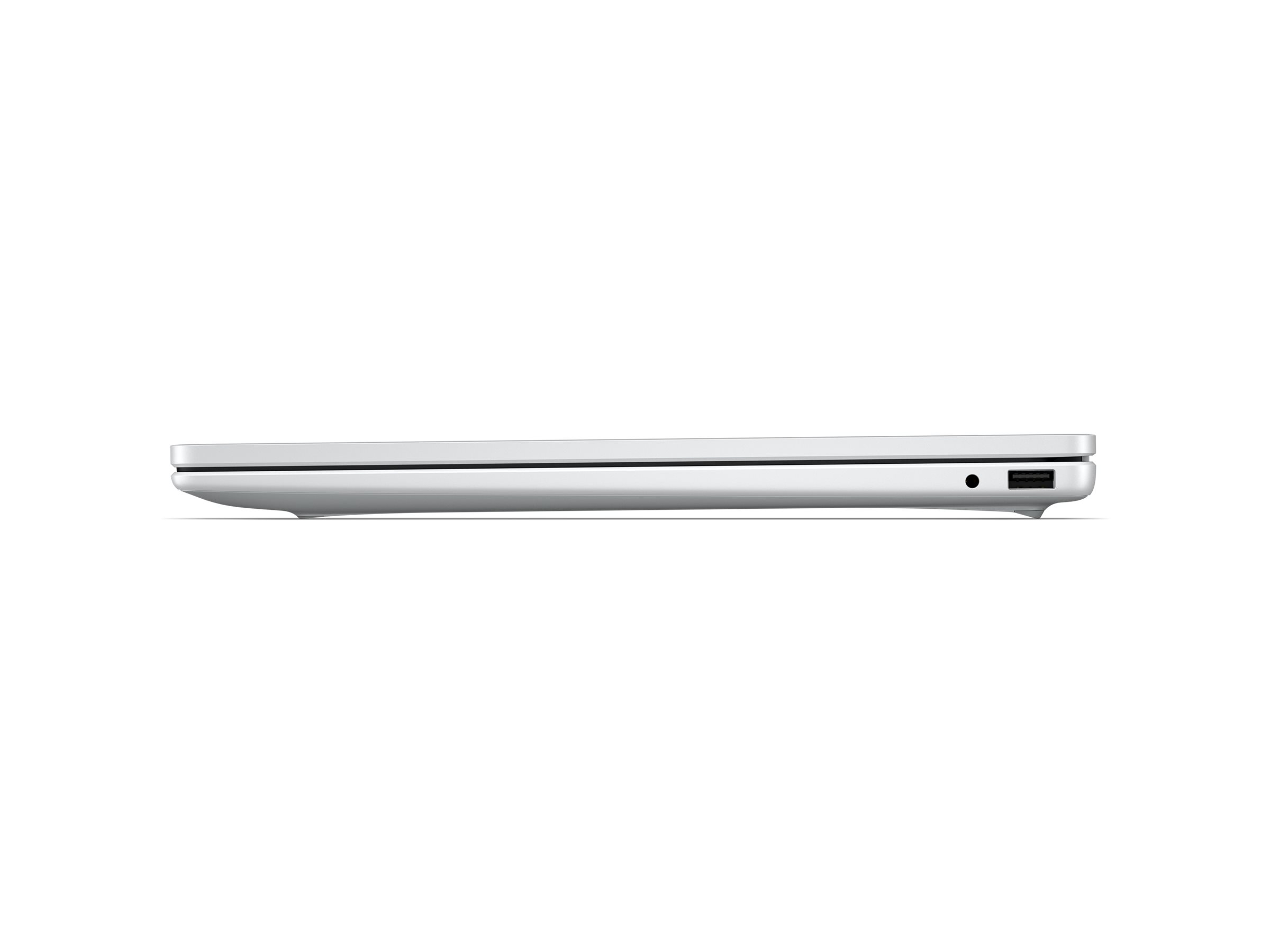 Ein geschlossener, silberner Laptop im Profil. Man sieht einen USB-Anschluss.