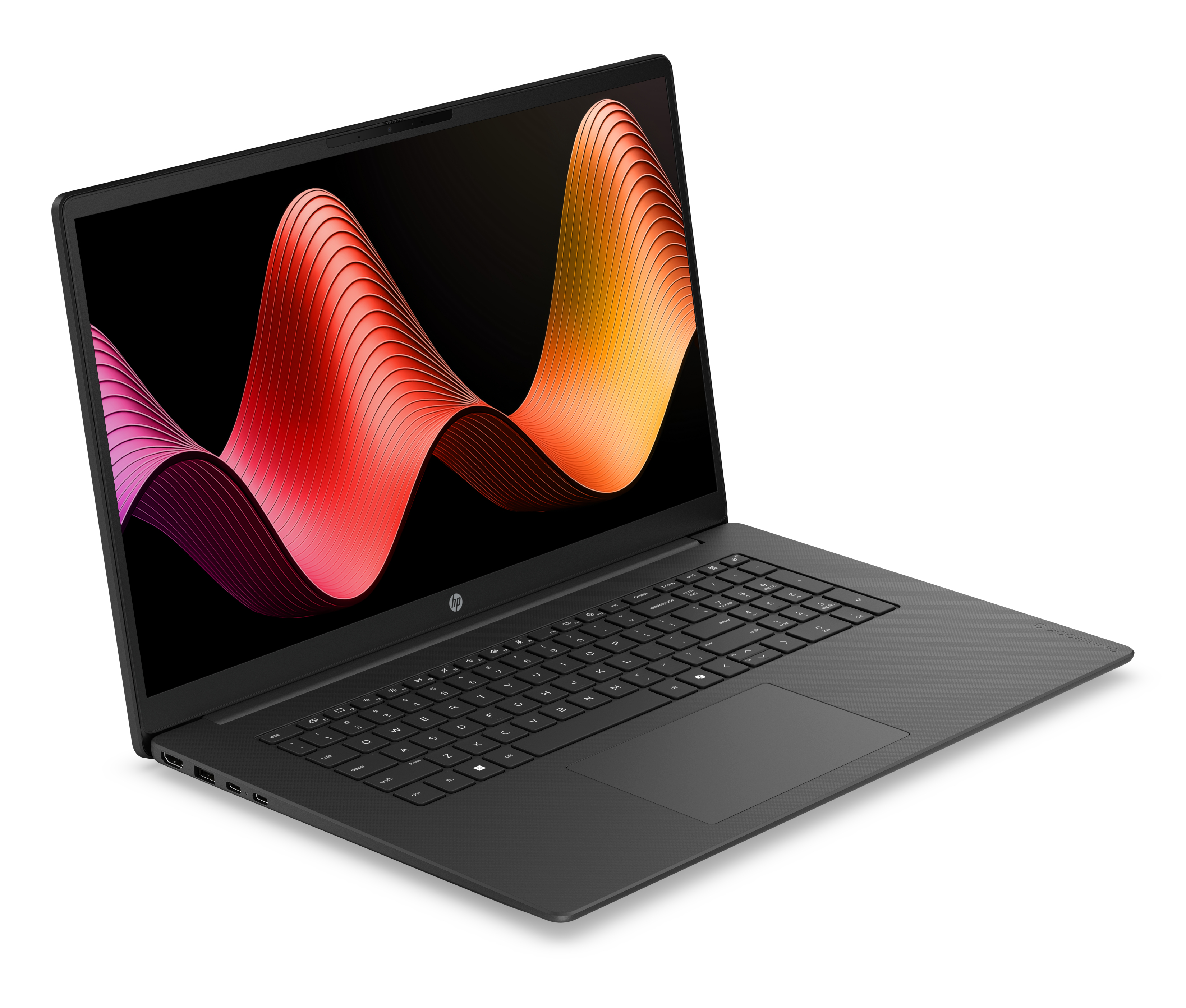 Schwarzer Laptop mit einem abstrakten, bunten Hintergrund auf dem Bildschirm.