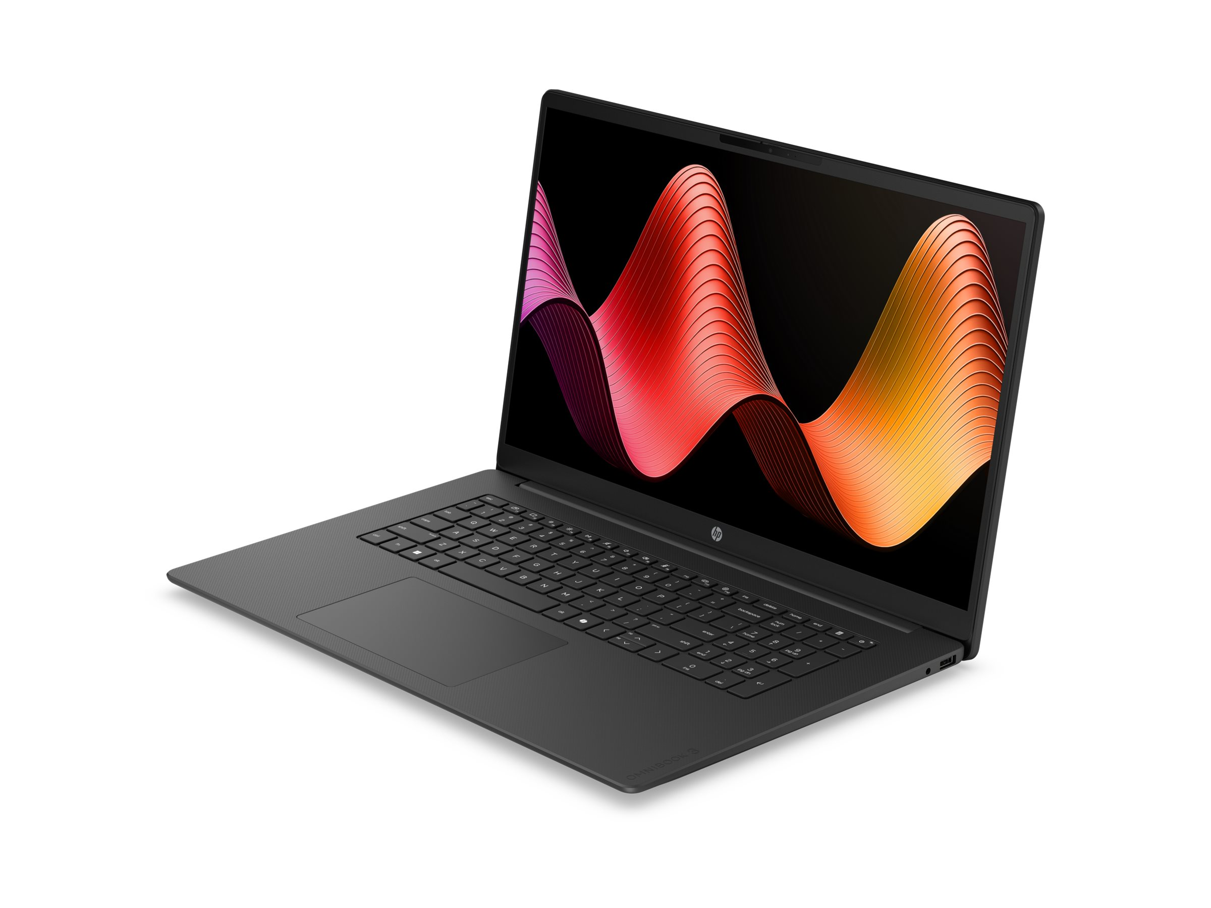 Ein schwarzer Laptop mit einem bunten Wellenmuster auf dem Bildschirm.