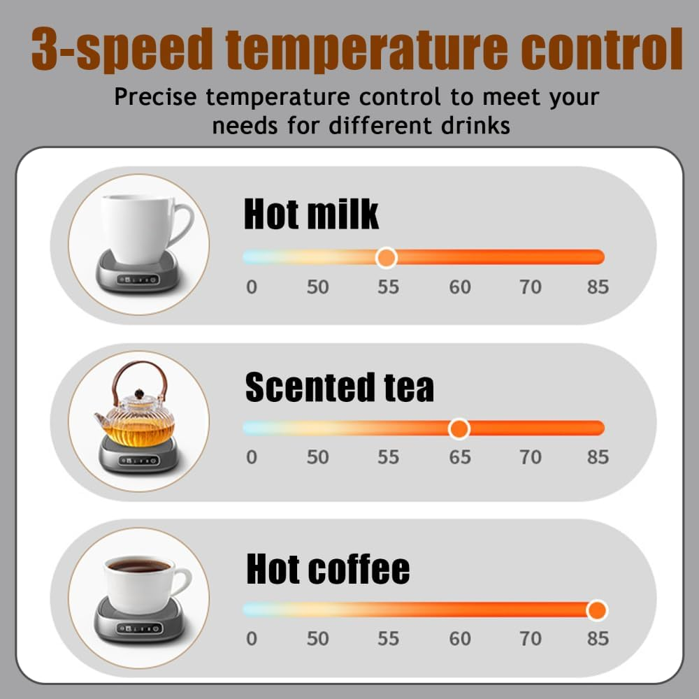 3-Stufen-Temperaturregelung für heiße Milch, Tee und Kaffee mit Temperaturreglern.