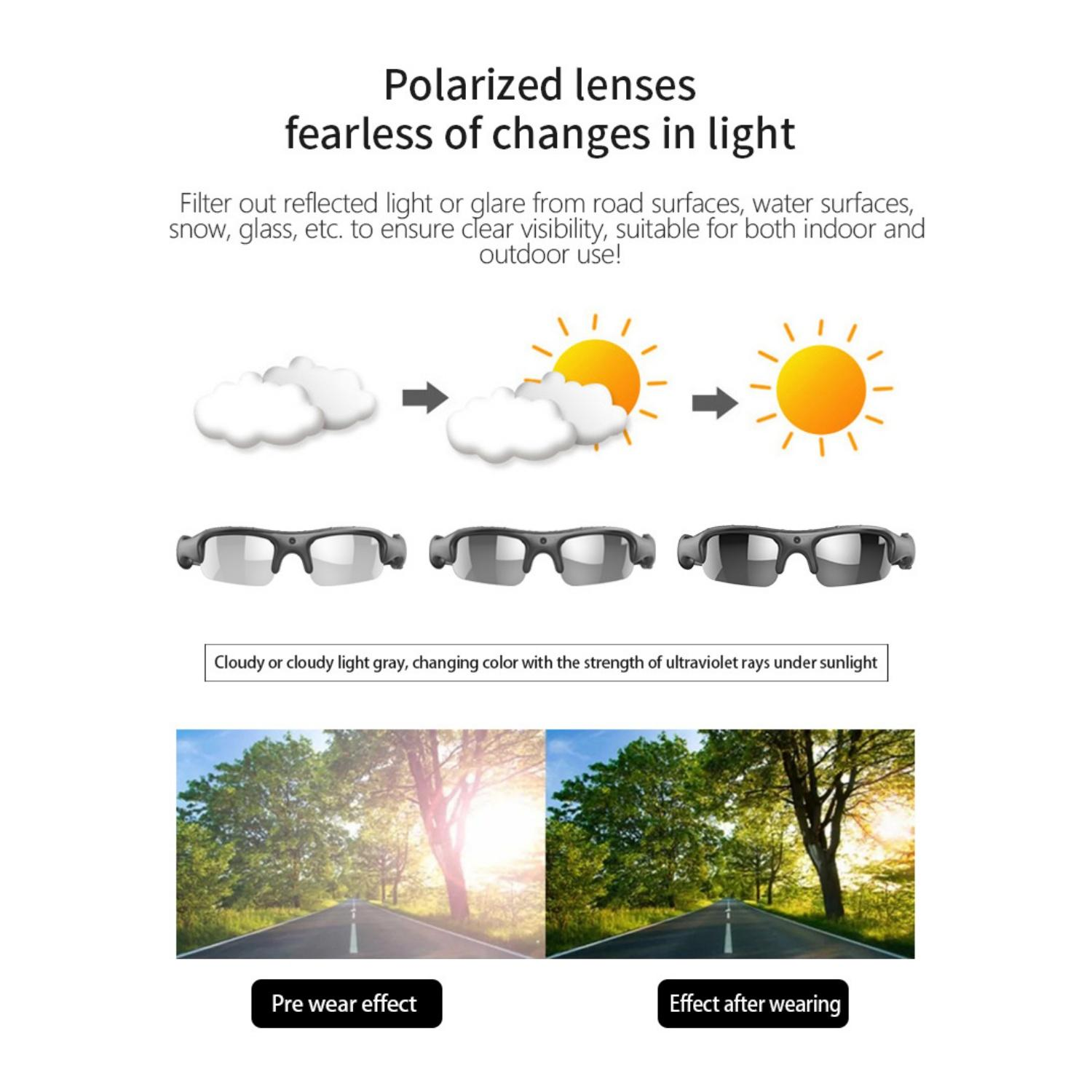 Sonnenbrillen mit polarisierten Gläsern, die sich an Lichtveränderungen anpassen.