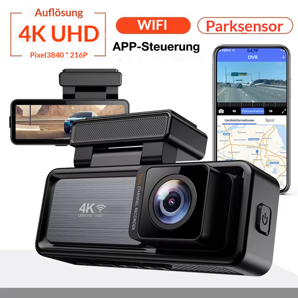Ein 4K UHD Dual-Channel-Autorecorder mit WLAN und App-Steuerung.