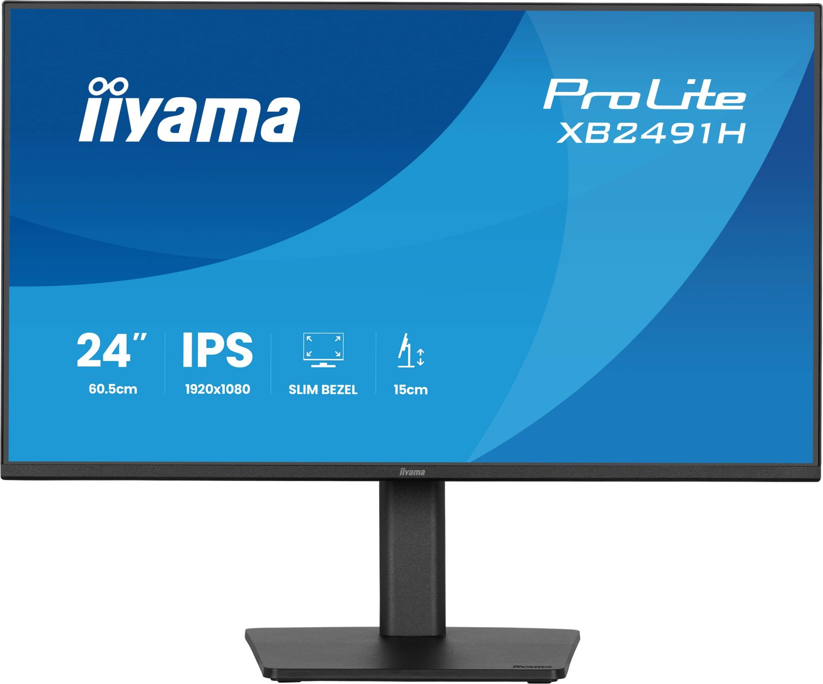 Monitor nero Iiyama ProLite XB2491H, 24 pollici, pannello IPS, cornice sottile.