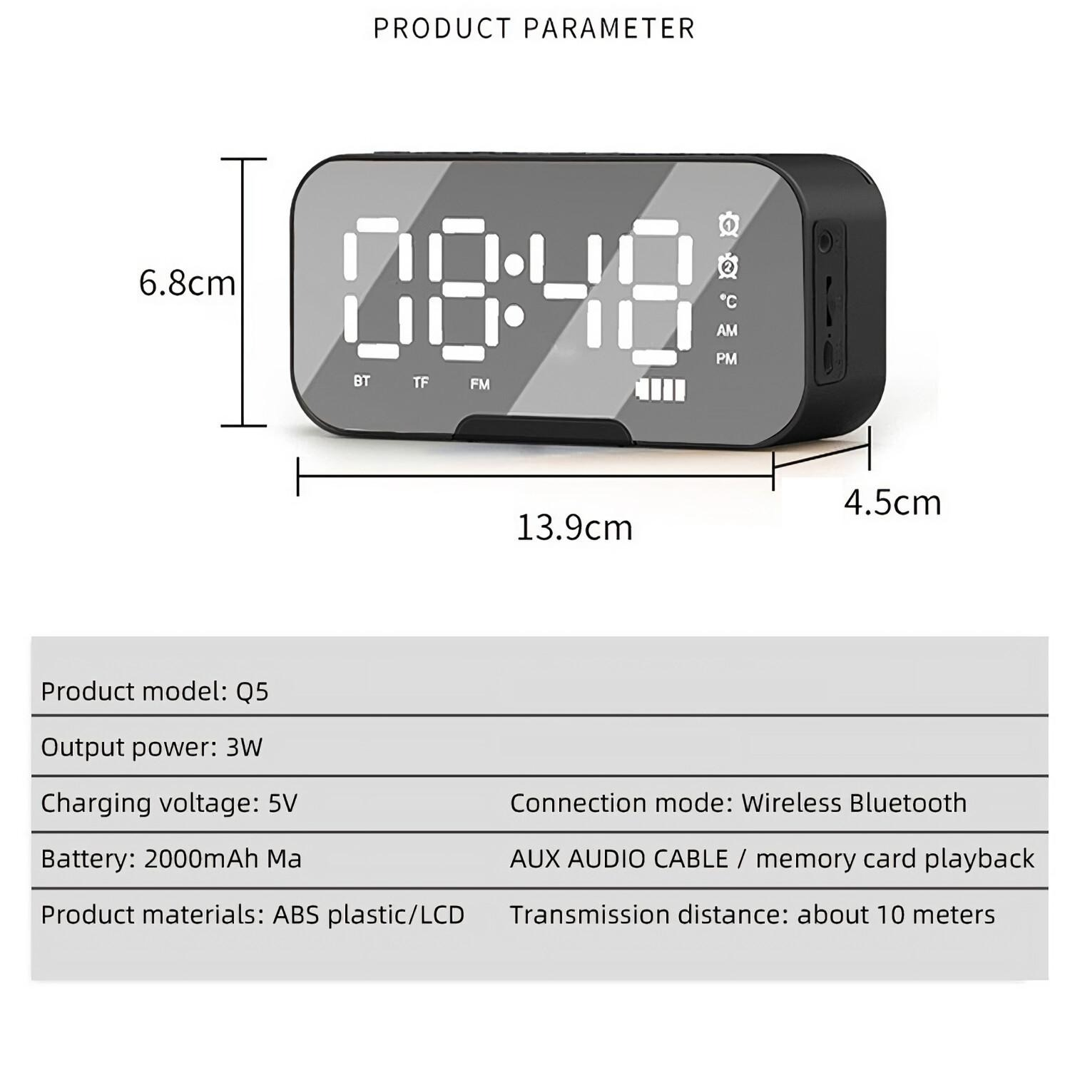 Digitaler Wecker mit Spiegelanzeige, 13,9x6,8x4,5cm, Anzeige 08:48.