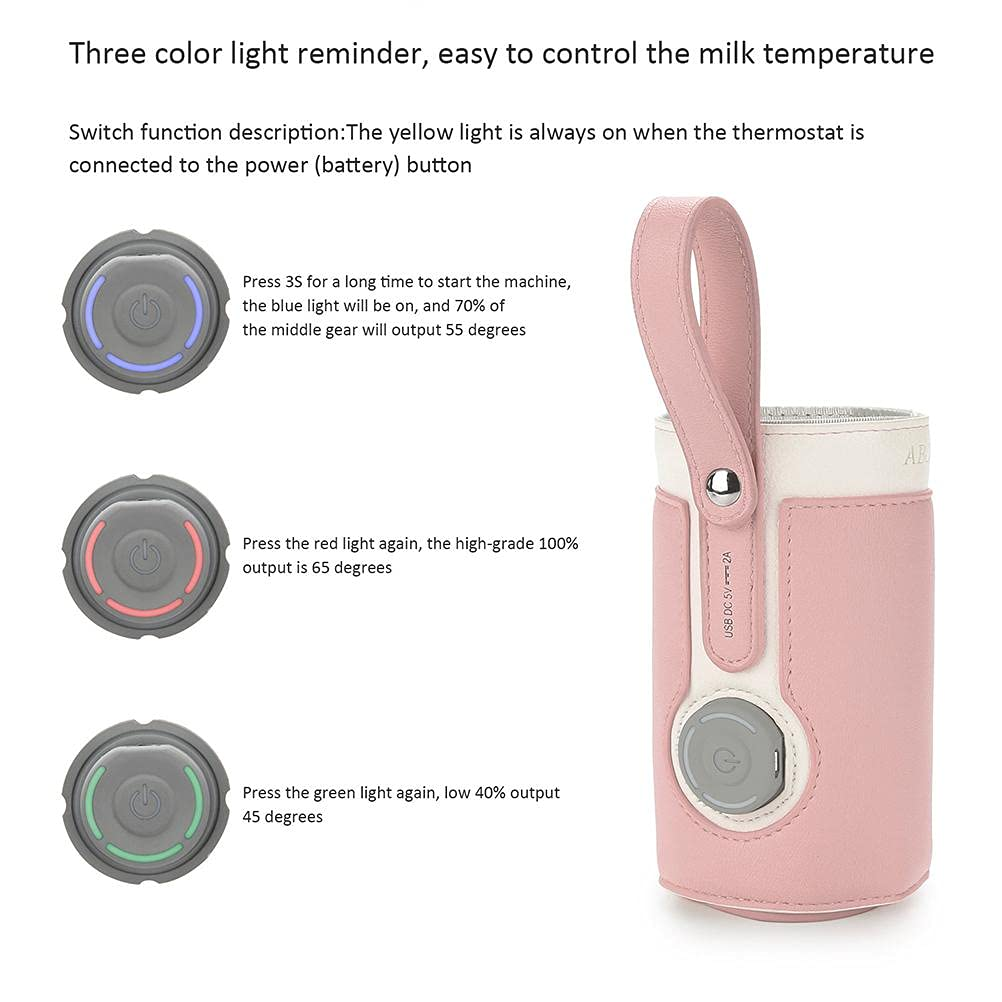 Ein rosa Flaschenwärmer mit drei Lämpchen, die die Temperatur anzeigen.