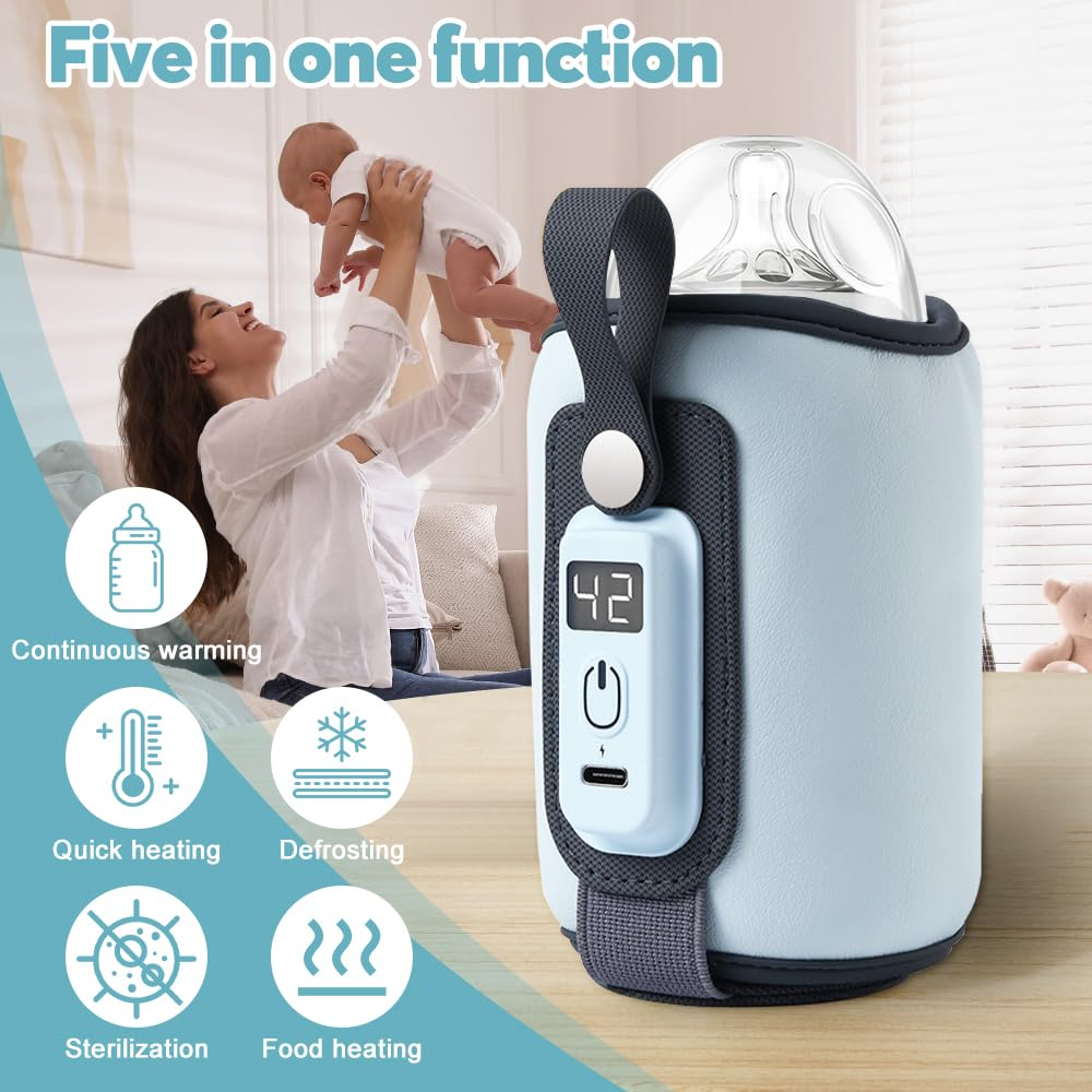Ein Babyflaschenwärmer mit fünf Funktionen: Erwärmen, schnelles Erwärmen, Auftauen, Sterilisieren, Futter erwärmen.