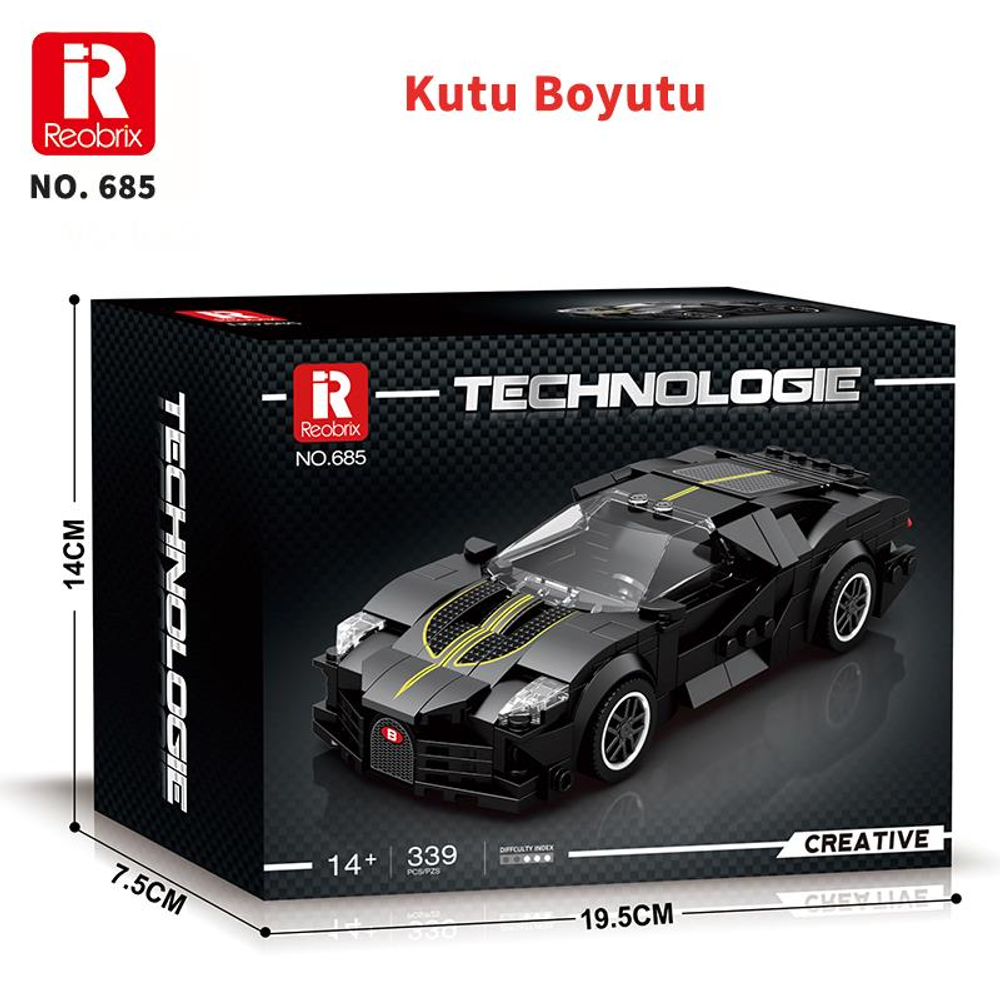 Siyah Reobrix model araba yapım seti, No. 685, 14+ yaş, 339 parça.