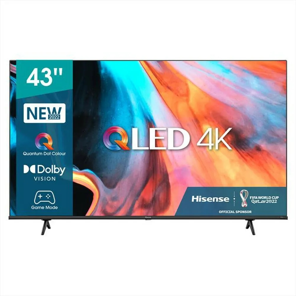Una TV Hisense QLED 4K da 43 pollici con Dolby Vision e Modalità Gioco.