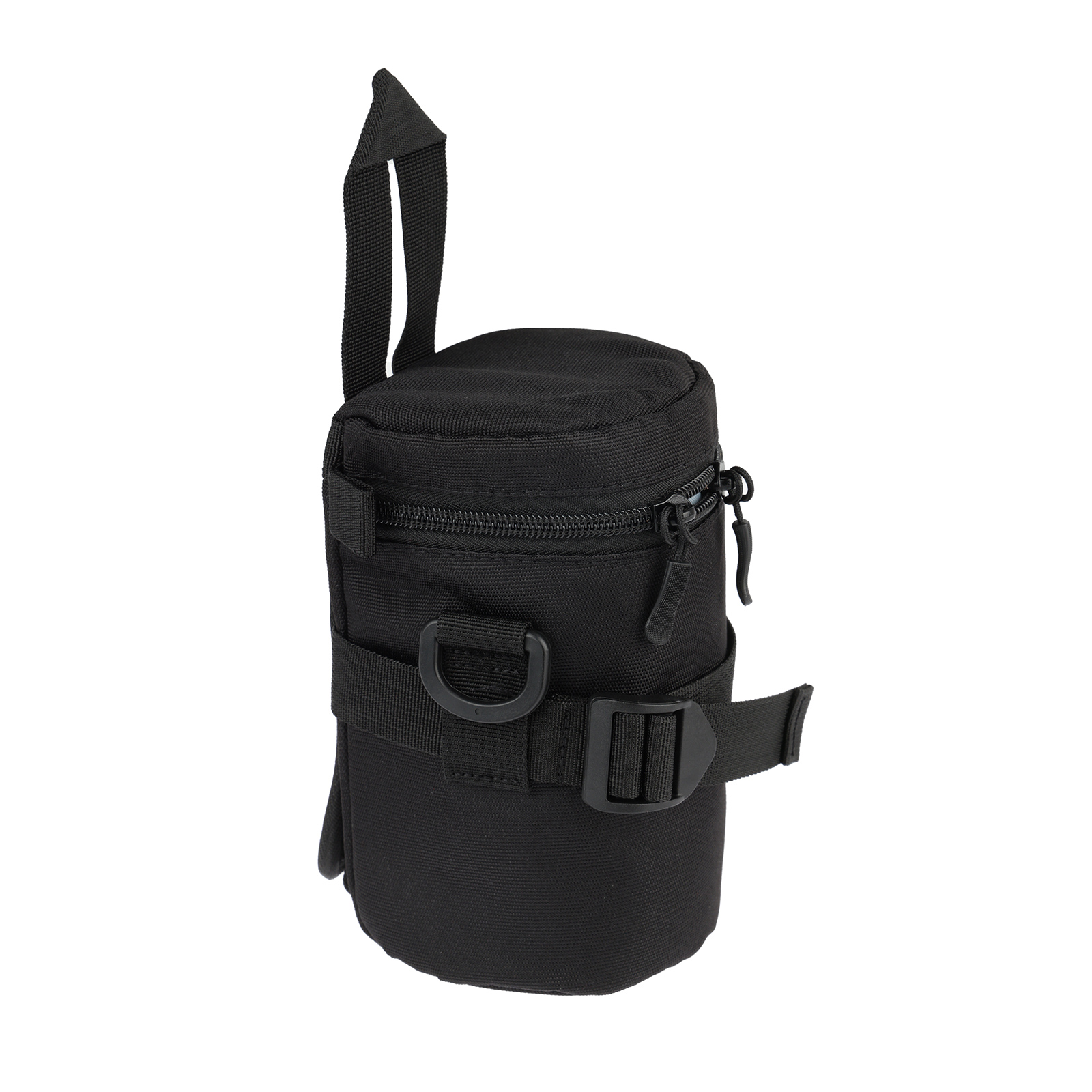 Schwarze Stofftasche mit Reißverschluss und Riemen