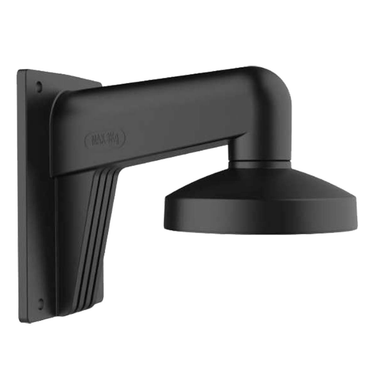 Supporto a muro nero per telecamera di sicurezza con angolo regolabile.