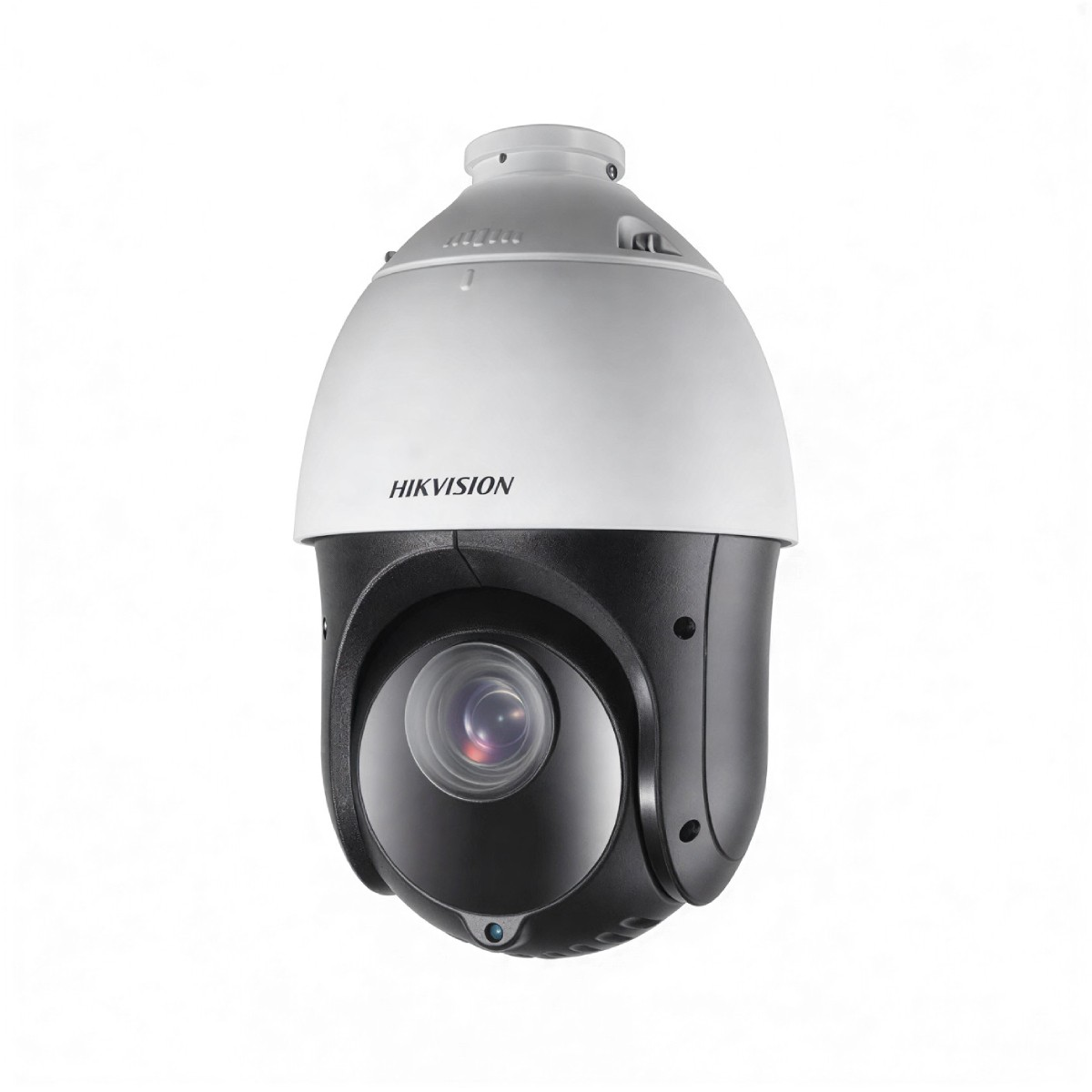 Telecamera di sicurezza Hikvision in custodia bianca e nera, isolata.