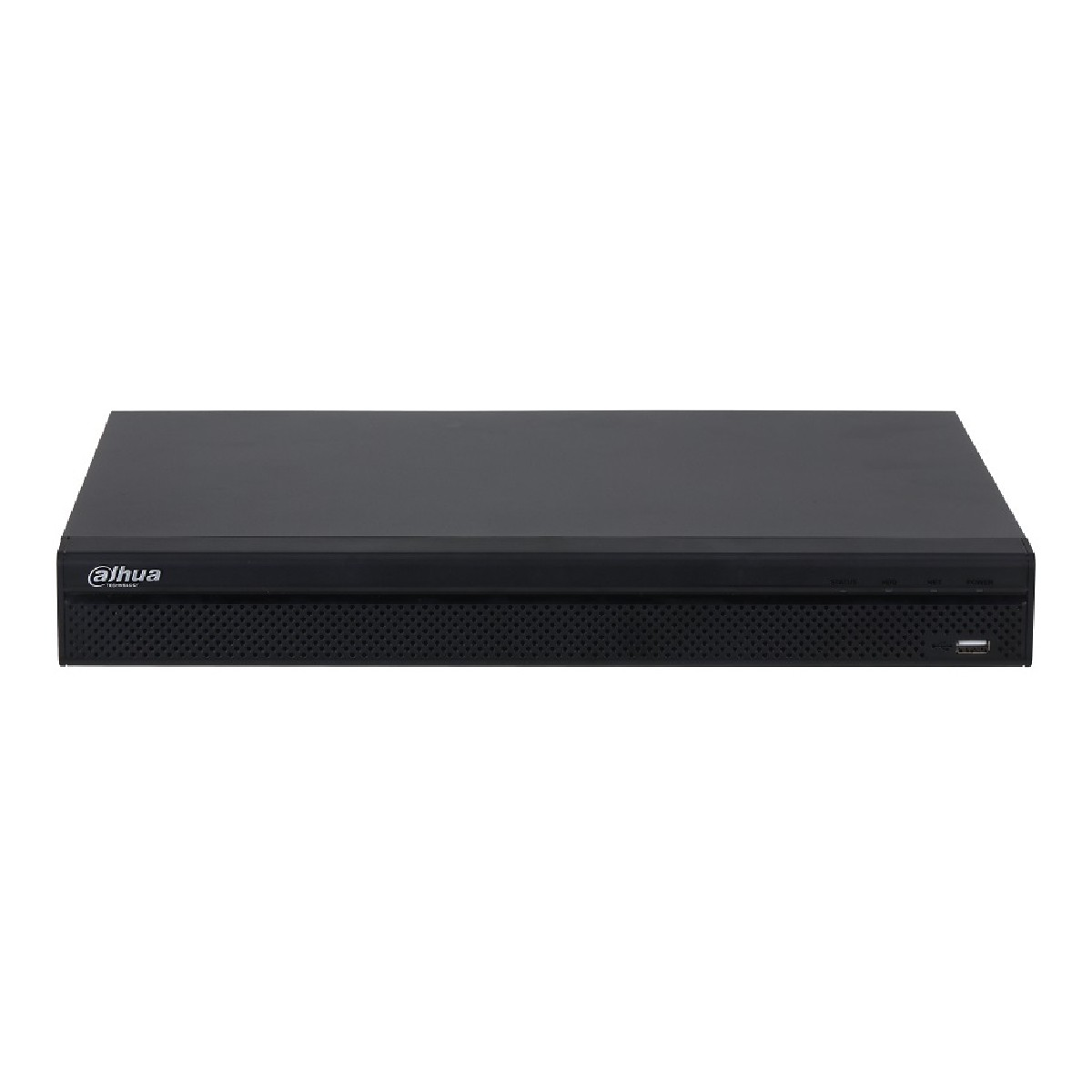 Un registratore DVR nero con logo Dahua e spie luminose.