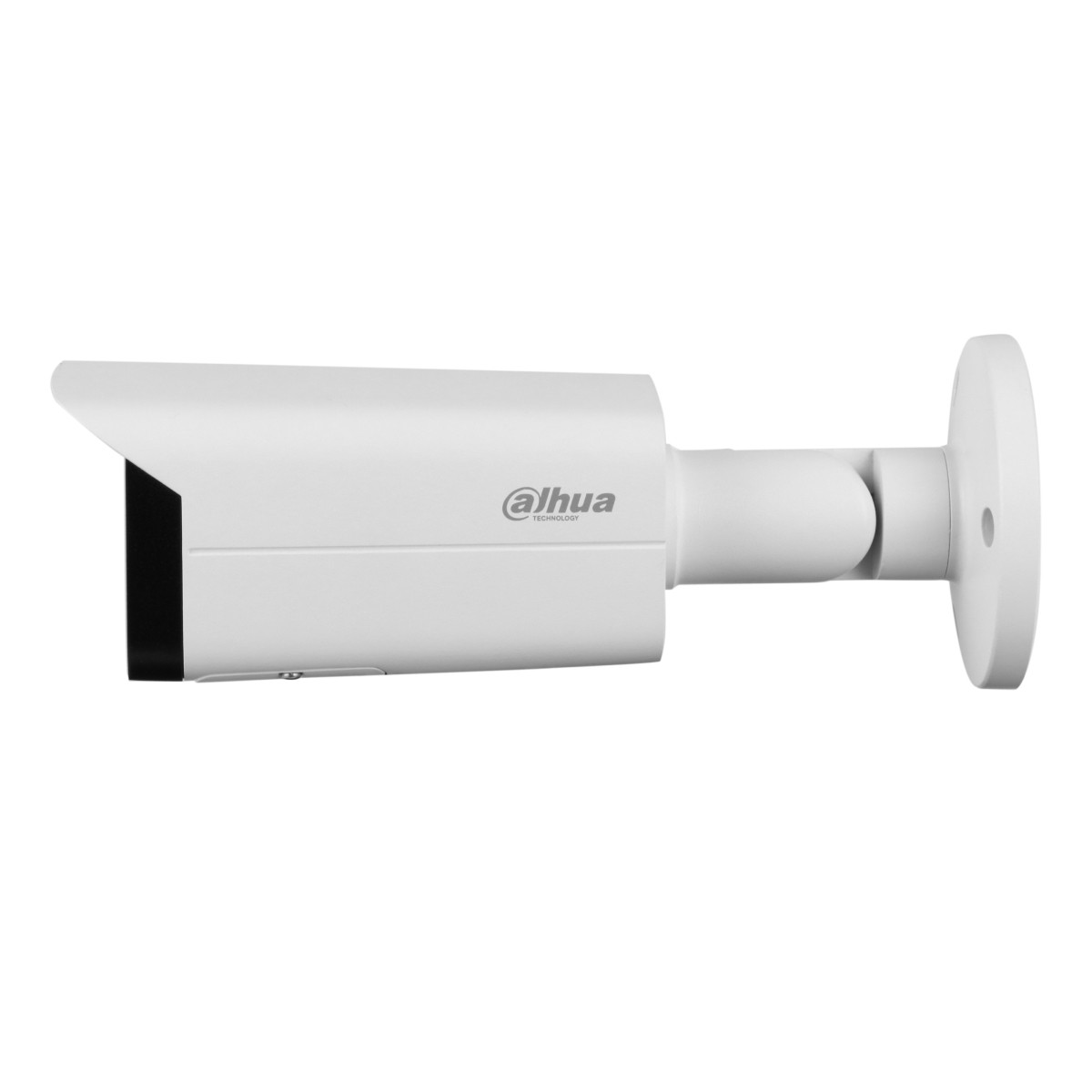 Una cámara bullet blanca con el logo de Dahua, aislada sobre fondo blanco.