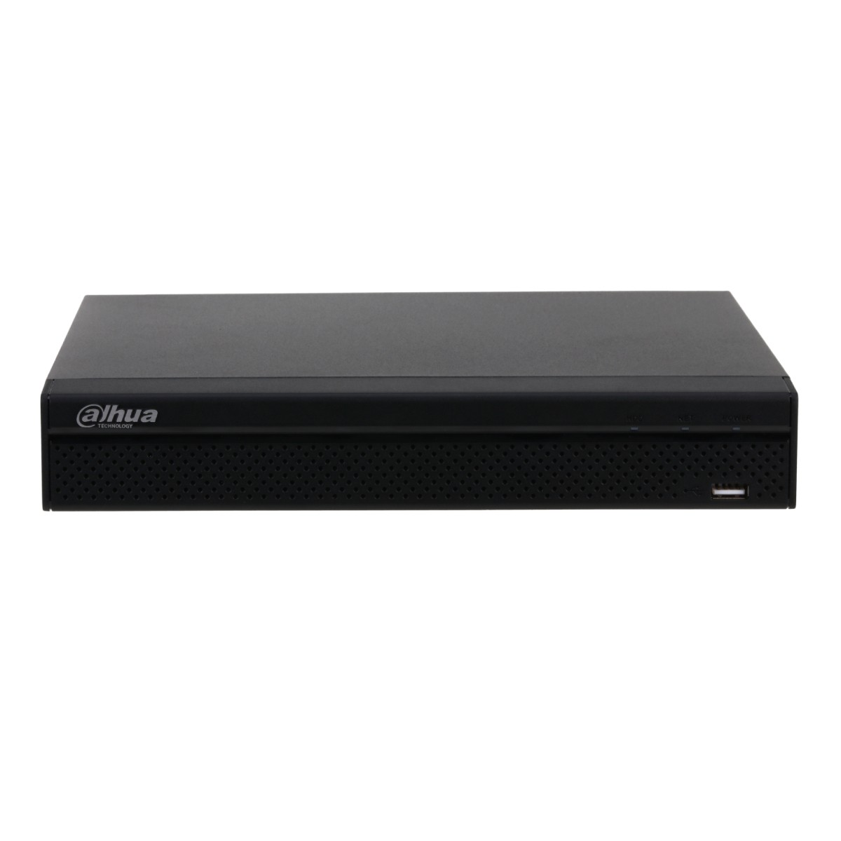 DVR negro con logo Dahua, rejillas y puerto USB.