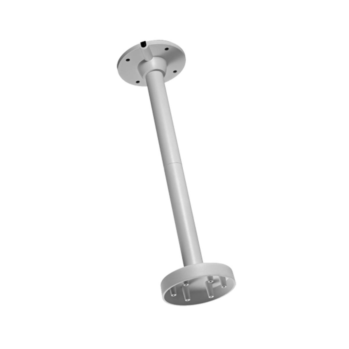 Un palo di montaggio bianco con flange rotonde sopra e sotto.