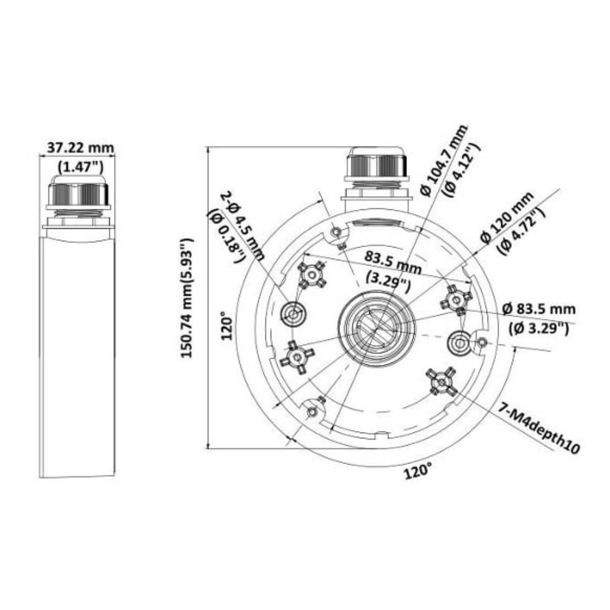 Disegno tecnico di un componente cilindrico con dimensioni e fori.