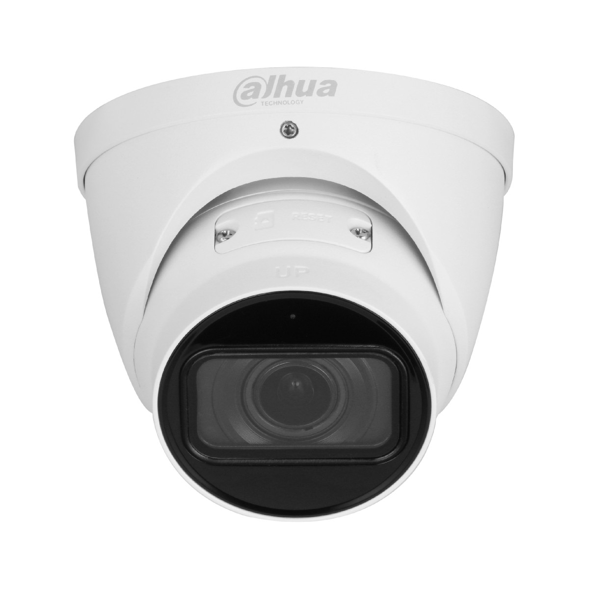 Telecamera di sicurezza bianca con obiettivo nero e logo Alhua.