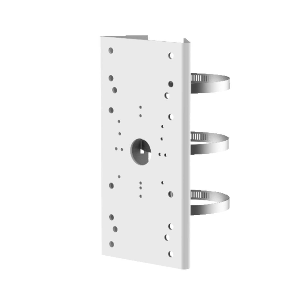 Supporto a parete bianco con tre fasce metalliche per tubi.
