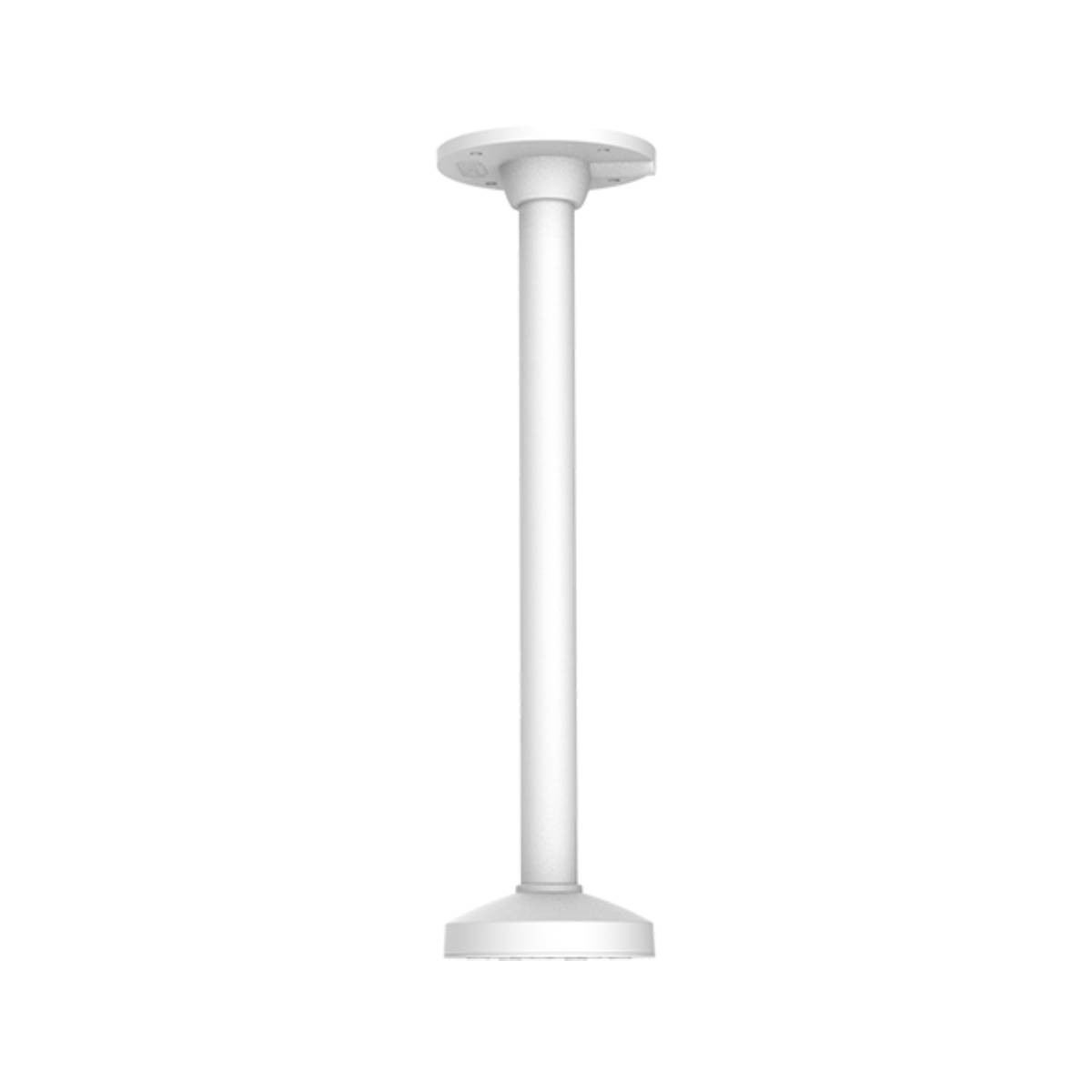 Un supporto da soffitto bianco con un palo lungo e due piastre rotonde a ciascuna estremità.