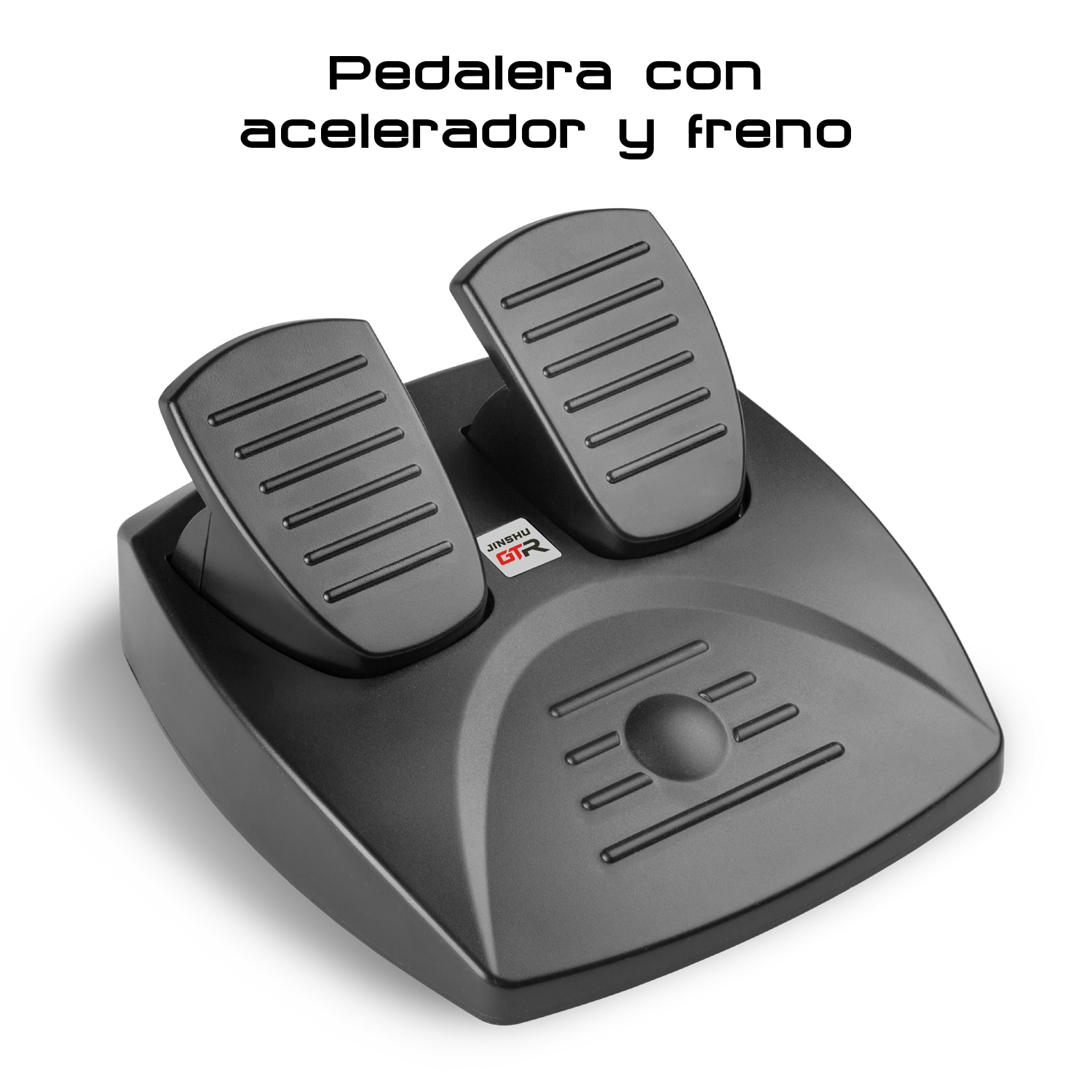 Juego de pedales de gas y freno negros con superficies acanaladas y logo GTR.