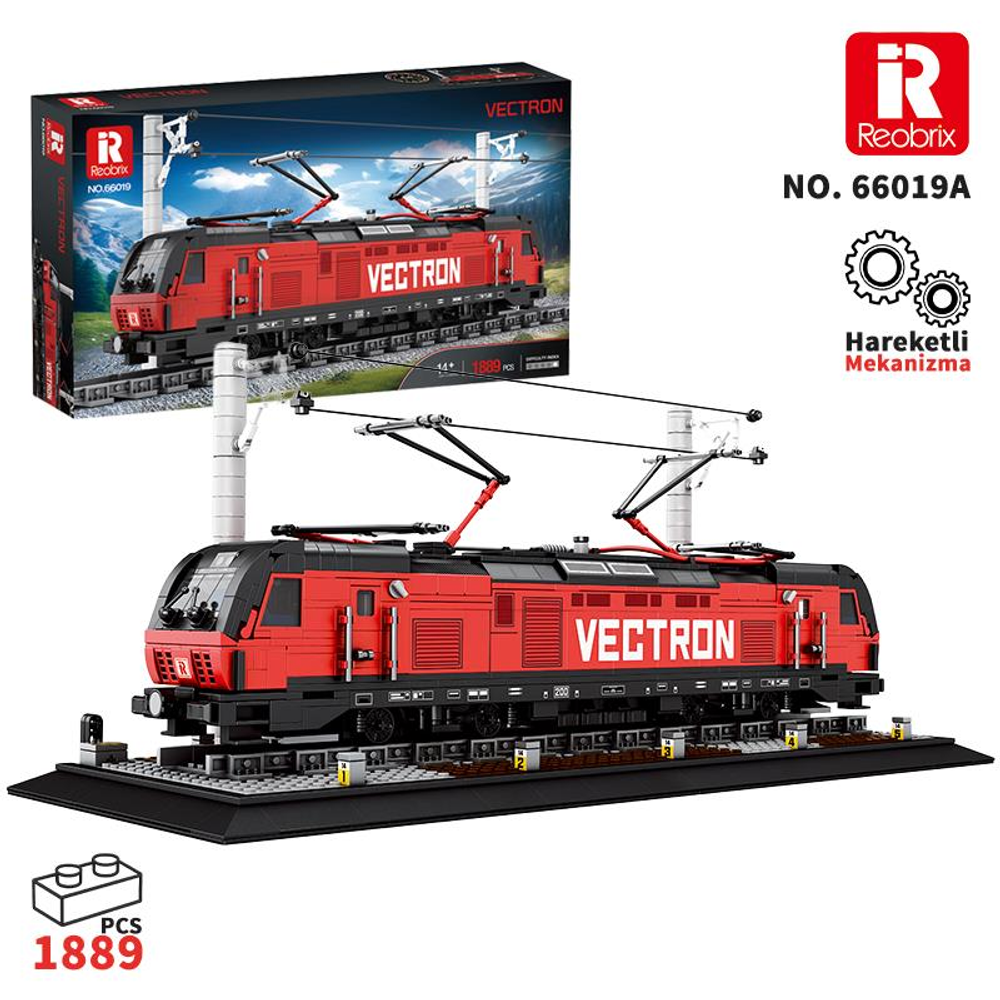 Raylar ve havai hatlar üzerinde, kırmızı VECTRON model tren.
