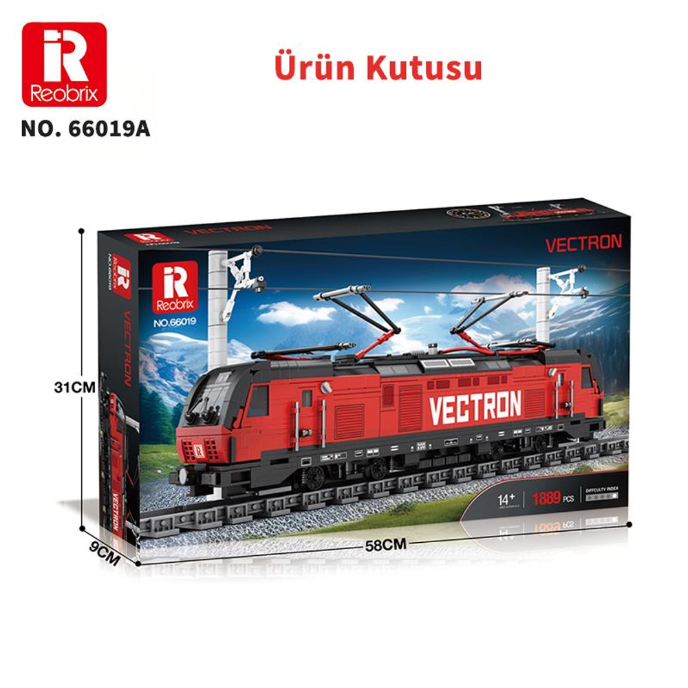 Kırmızı VECTRON tren modeli kutusu, 58x31x9cm, 1889 parça.