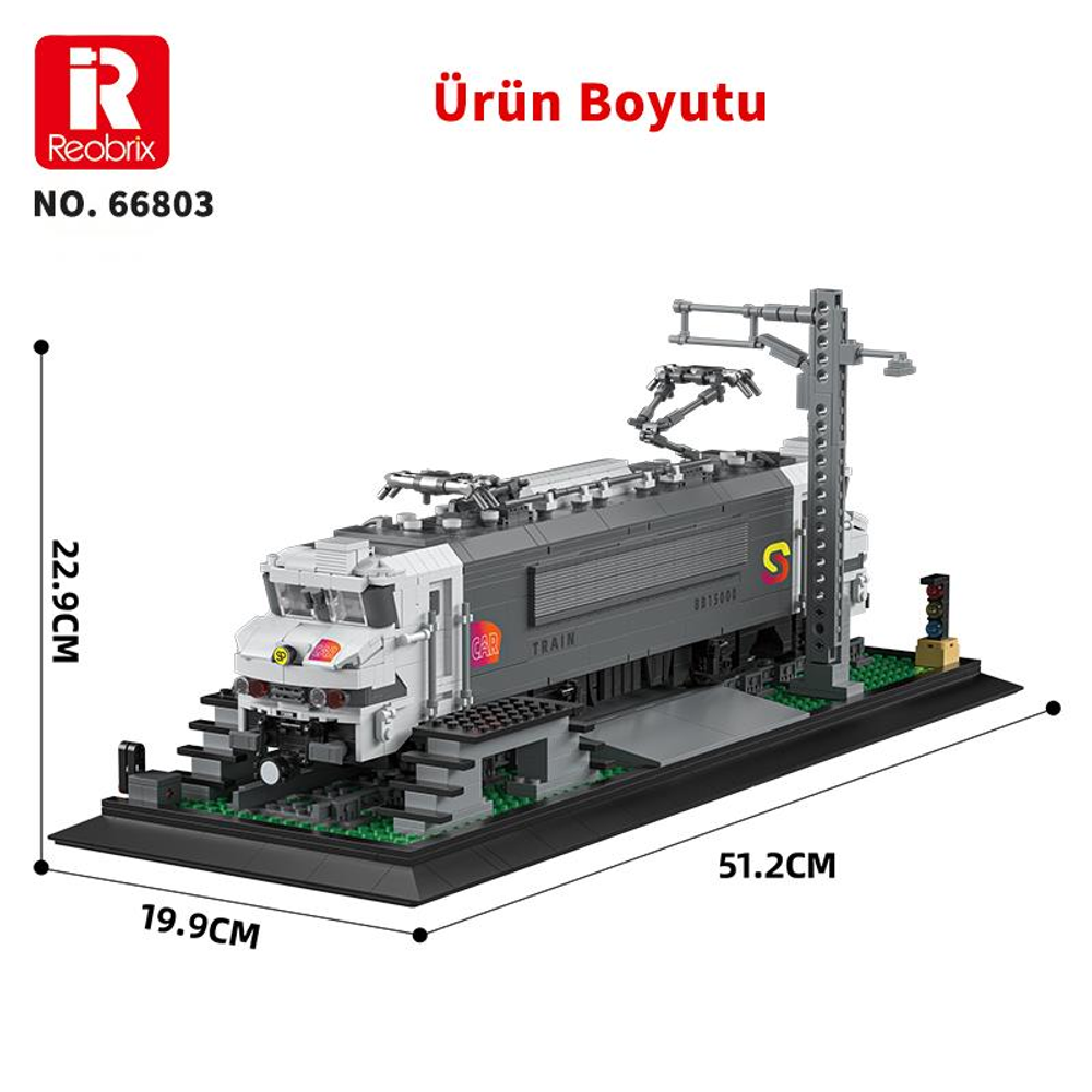 Pantografı ve rayları olan gri ve beyaz bir lokomotif modeli.