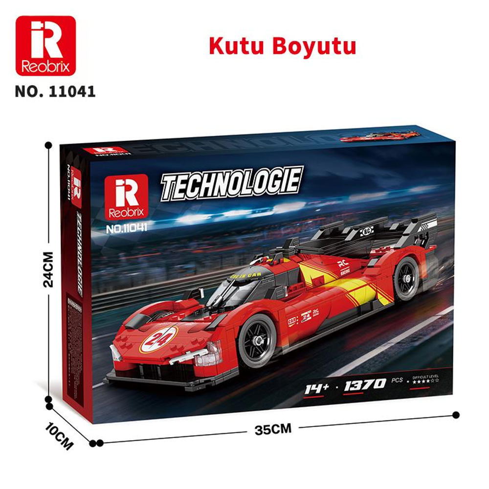 Sarı vurgulu kırmızı yarış arabası kutusu, model no. 11041.