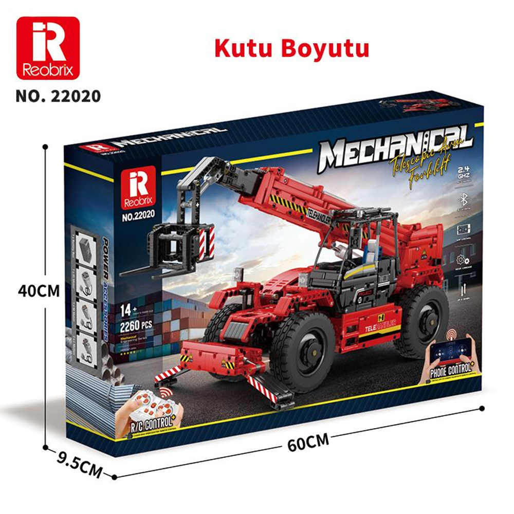 Kırmızı Reobrix mekanik teleskopik forklift oyuncak kutusu boyutları.